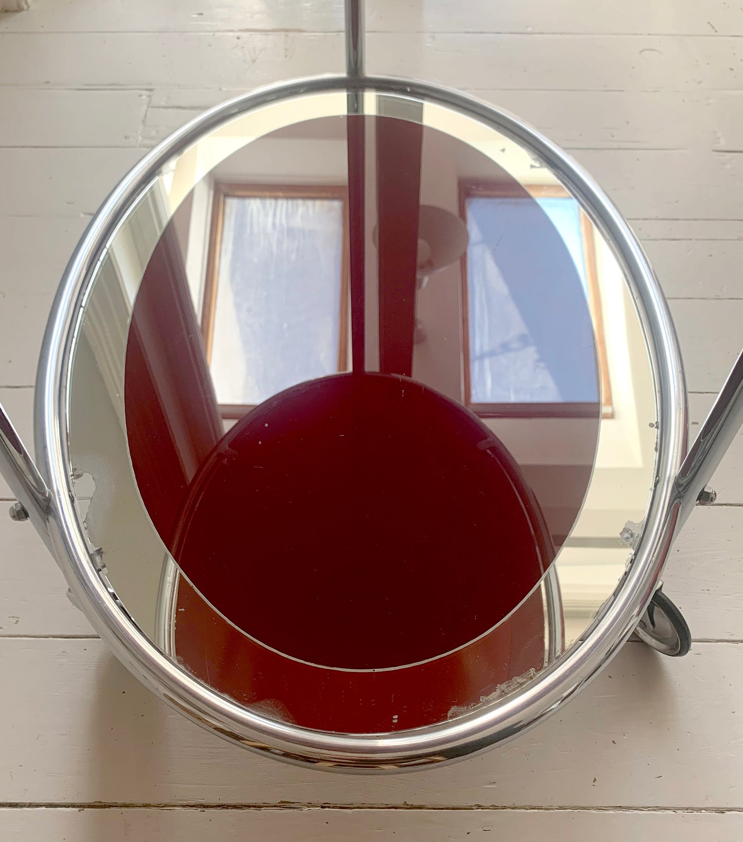 Vintage Two Tier 1940s Chrome & Oxblood Cocktail Drinks Trolley Bar Cart, MCM