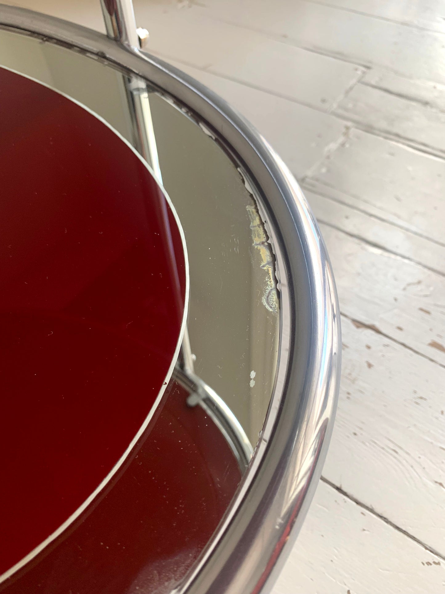 Vintage Two Tier 1940s Chrome & Oxblood Cocktail Drinks Trolley Bar Cart, MCM