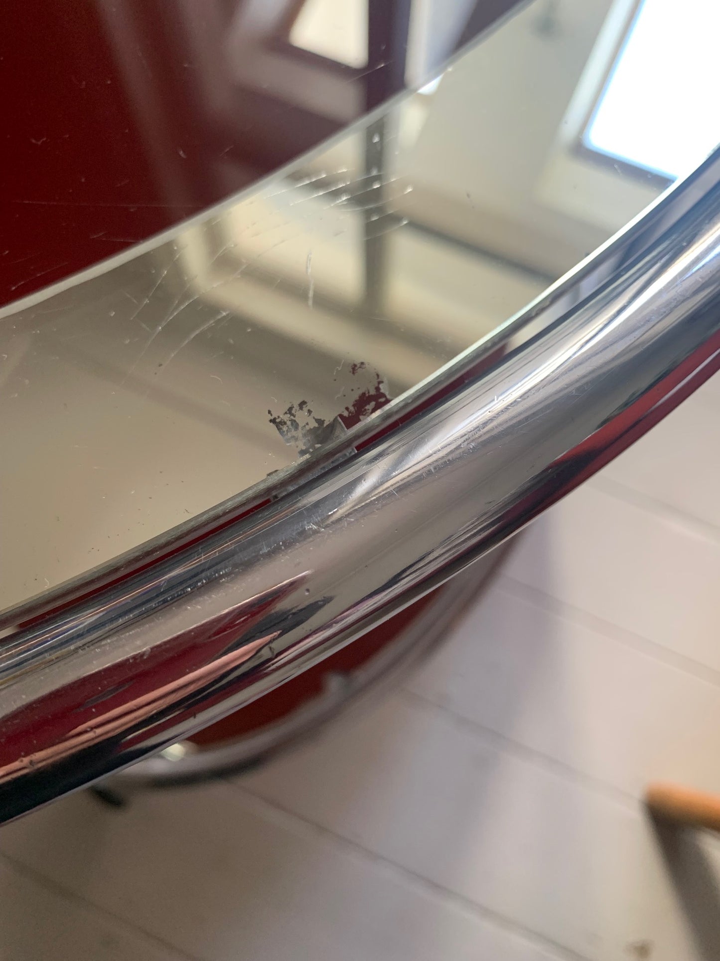 Vintage Two Tier 1940s Chrome & Oxblood Cocktail Drinks Trolley Bar Cart, MCM
