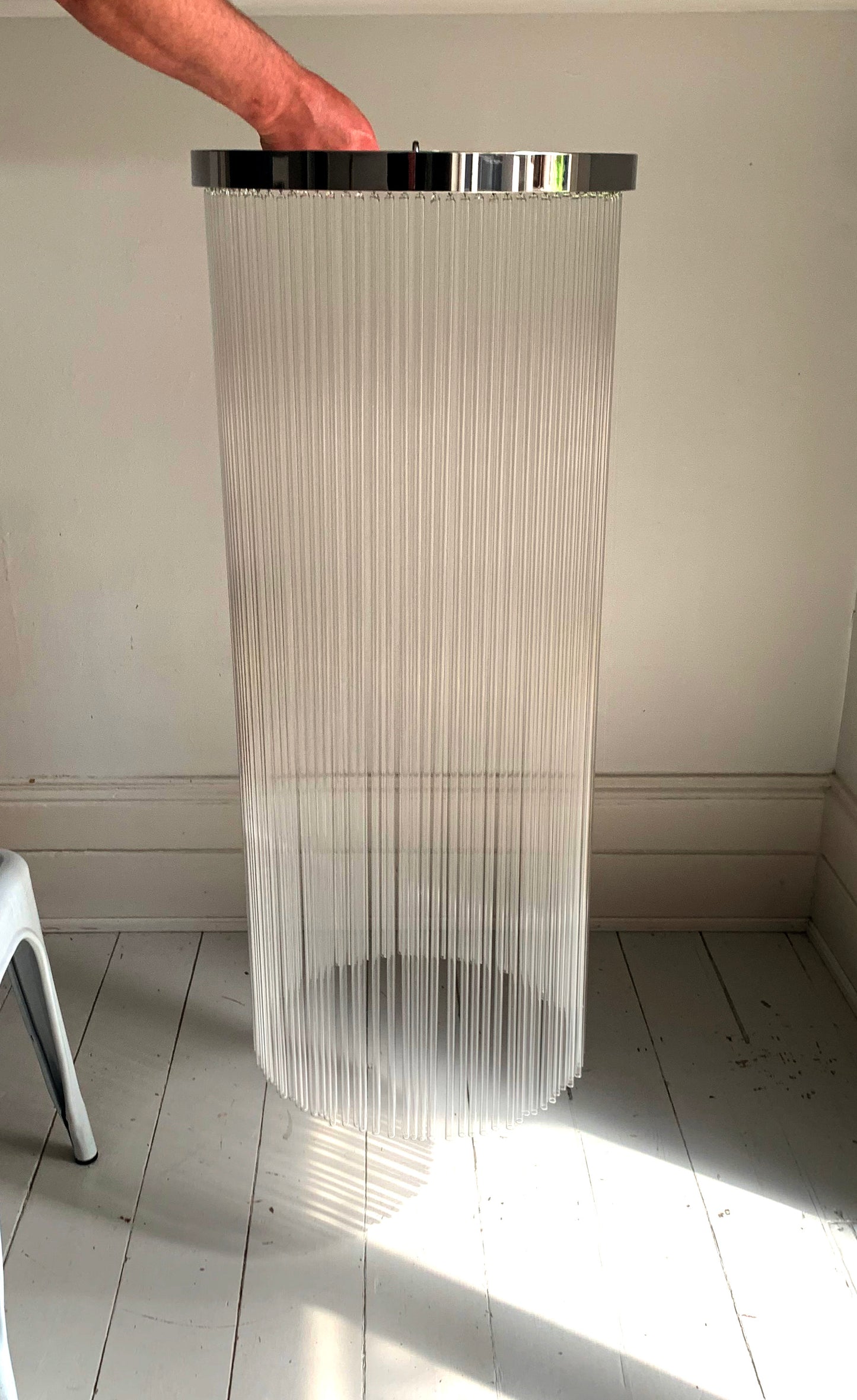 Vintage Mid Century Modern / 1970s Glass Rod & Chrome Light Shade / Chandelier - 95cm deep