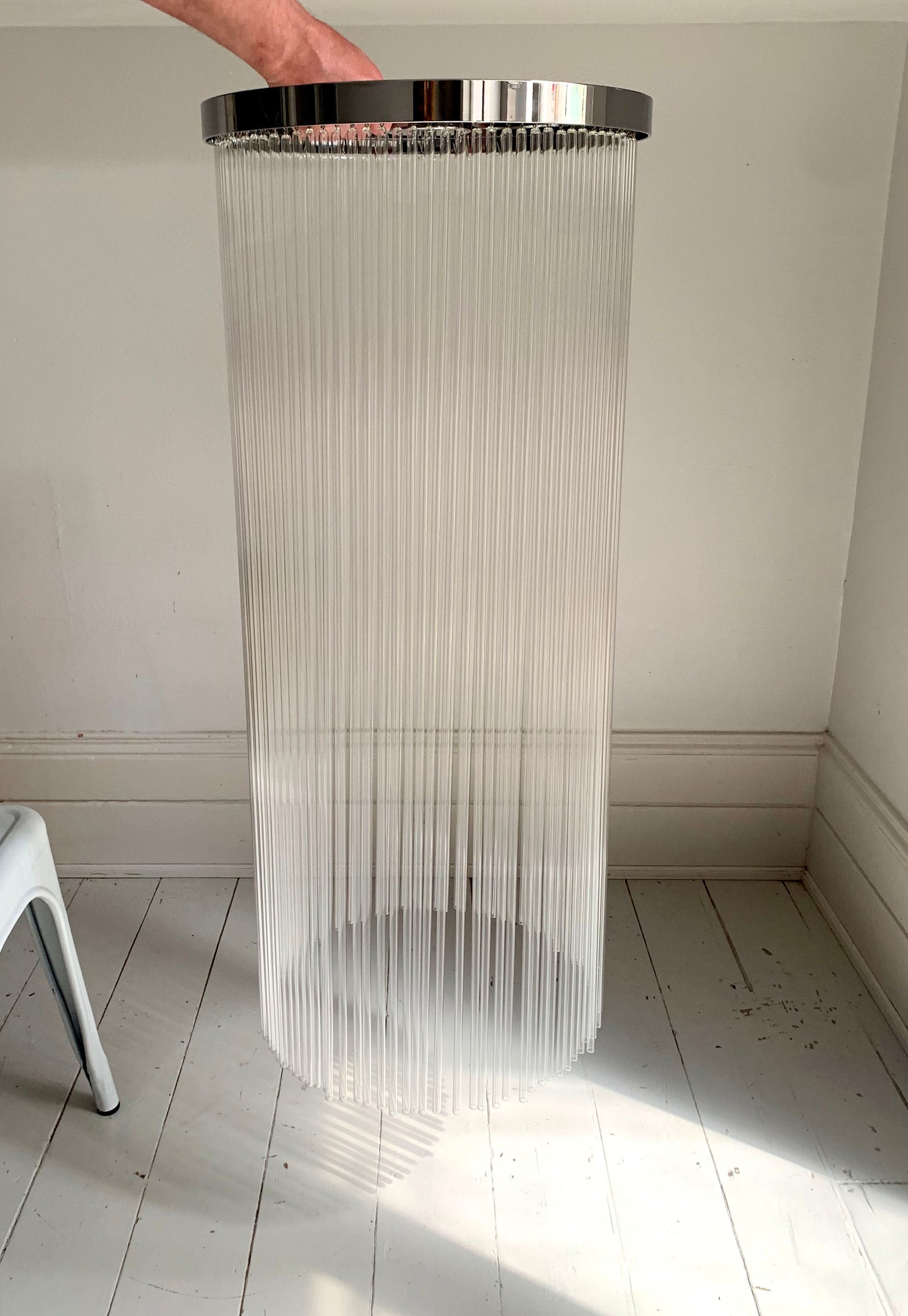 Vintage Mid Century Modern / 1970s Glass Rod & Chrome Light Shade / Chandelier - 95cm deep
