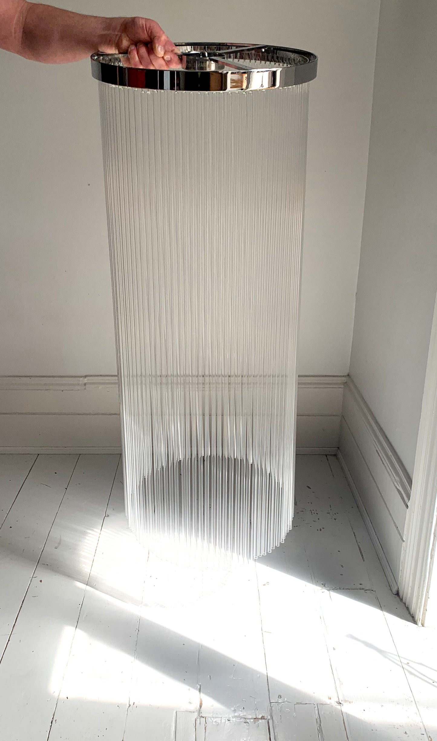 Vintage Mid Century Modern / 1970s Glass Rod & Chrome Light Shade / Chandelier - 95cm deep