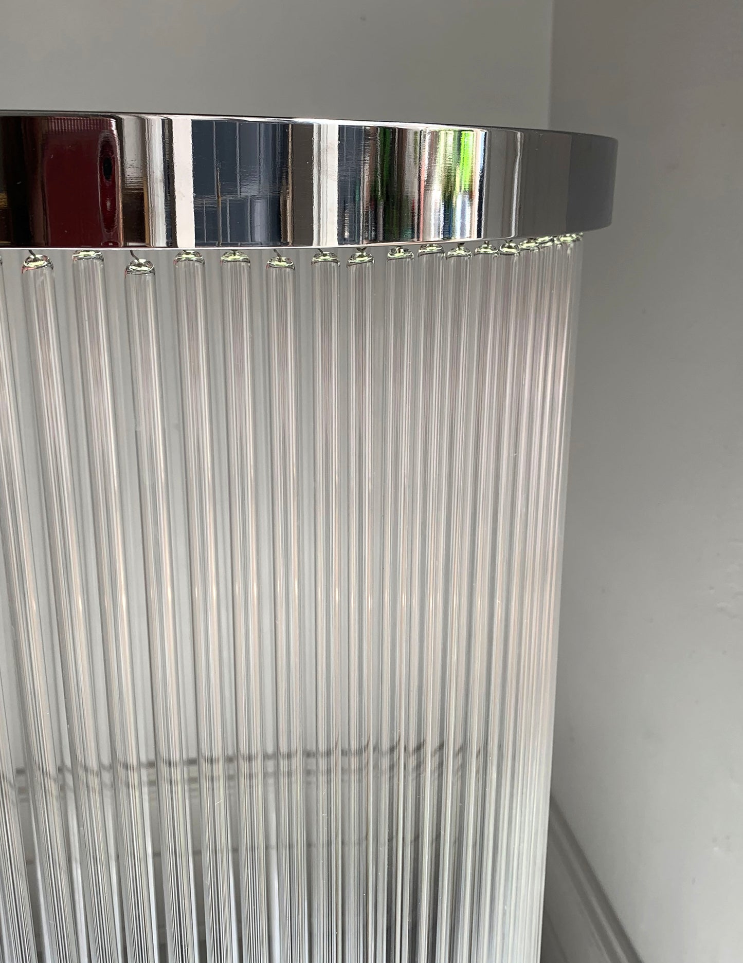 Vintage Mid Century Modern / 1970s Glass Rod & Chrome Light Shade / Chandelier - 95cm deep