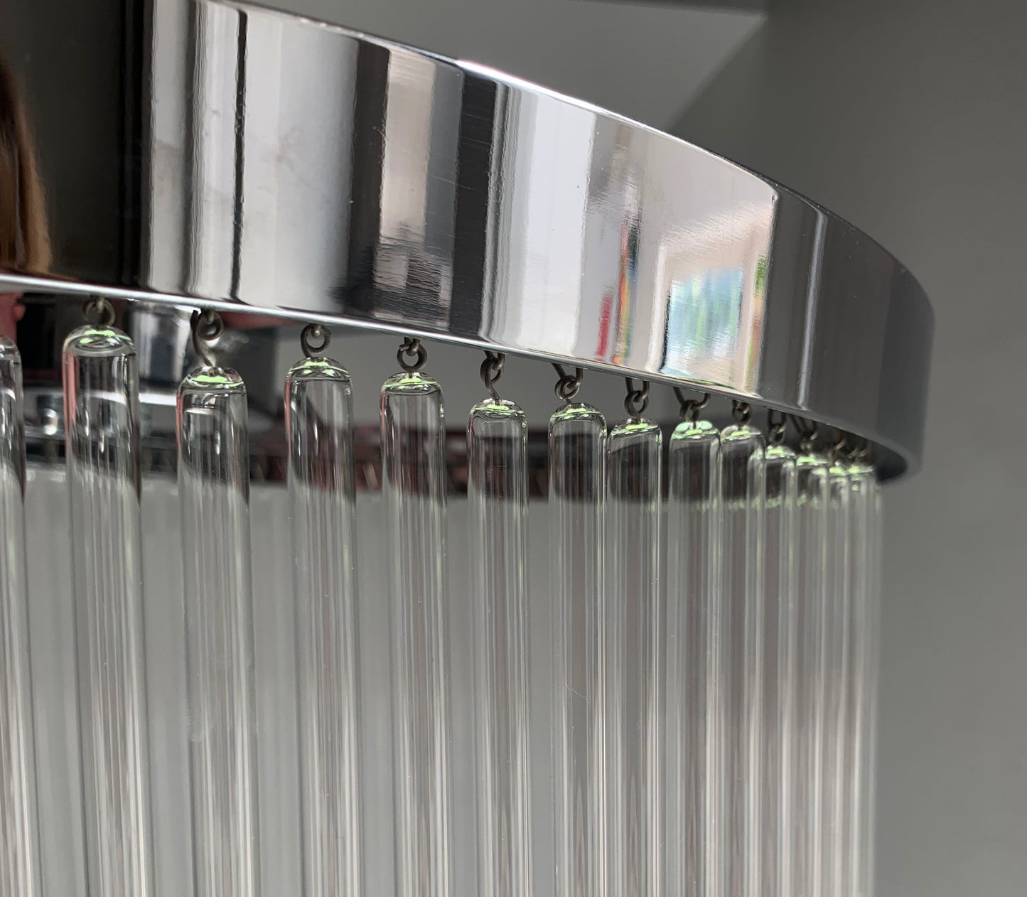 Vintage Mid Century Modern / 1970s Glass Rod & Chrome Light Shade / Chandelier - 95cm deep