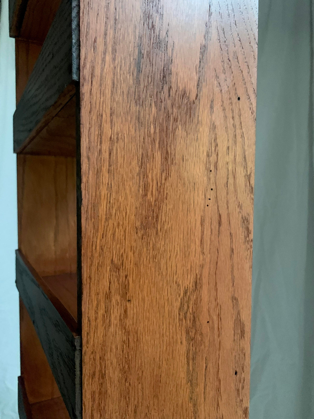 Vintage Arts & Crafts Tall, Narrow Oak Open Back Bookcase With Six Shelves
