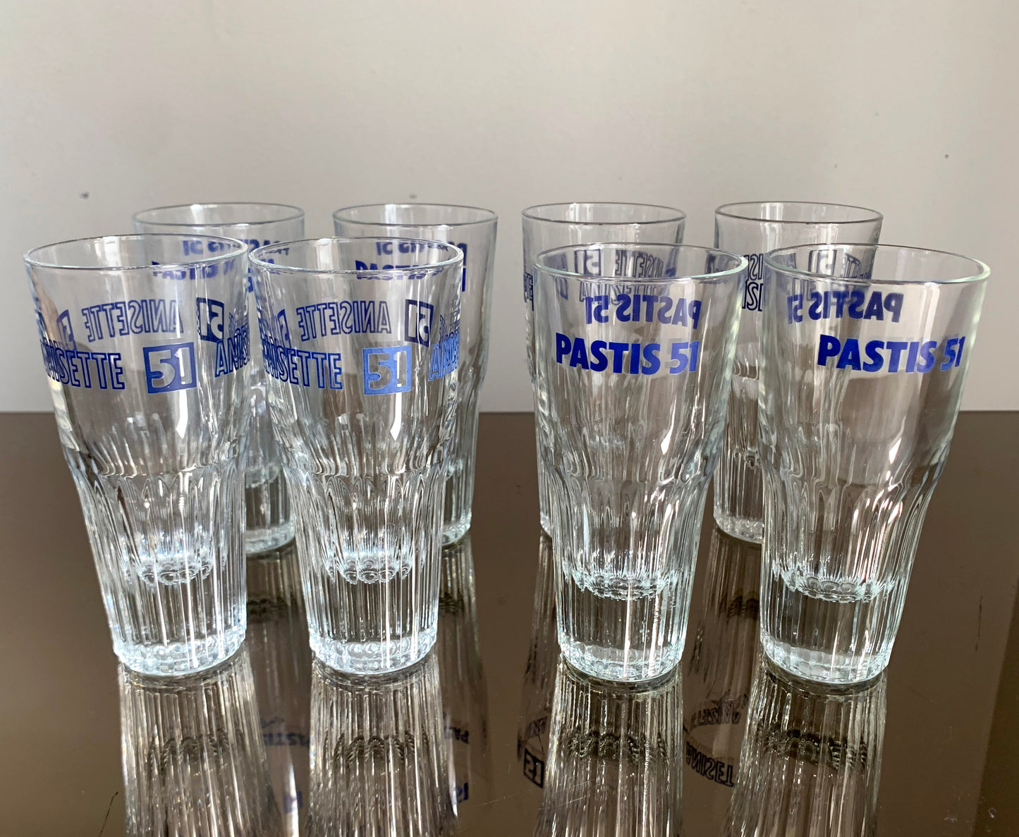 8 x Vintage French 'Pastis 51' Tumbler / Glasses Set, Two Branding Designs