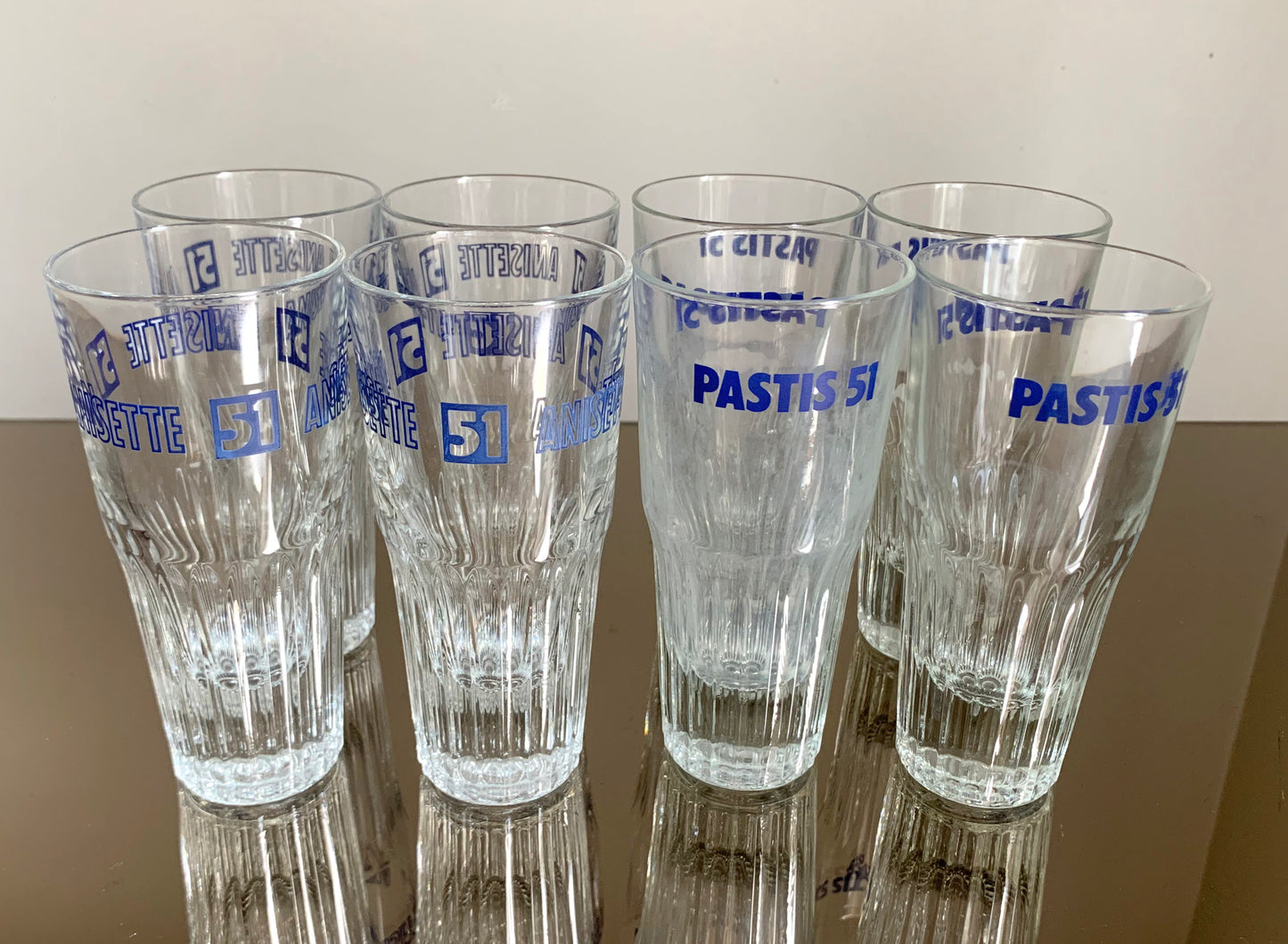8 x Vintage French 'Pastis 51' Tumbler / Glasses Set, Two Branding Designs