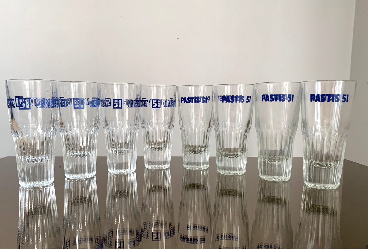8 x Vintage French 'Pastis 51' Tumbler / Glasses Set, Two Branding Designs