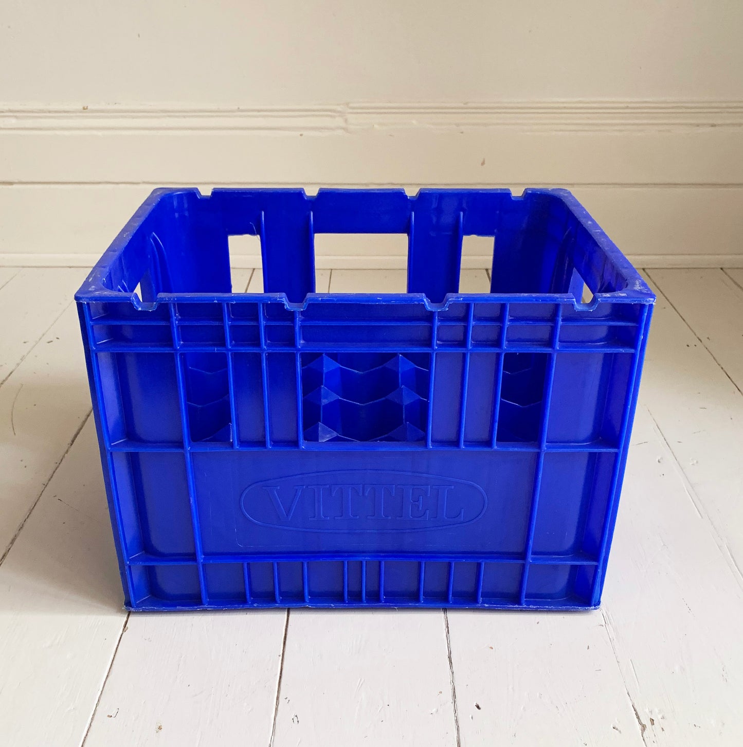 Vintage French Vittel Blue Plastic Stackable Crate - 20 bottle holder