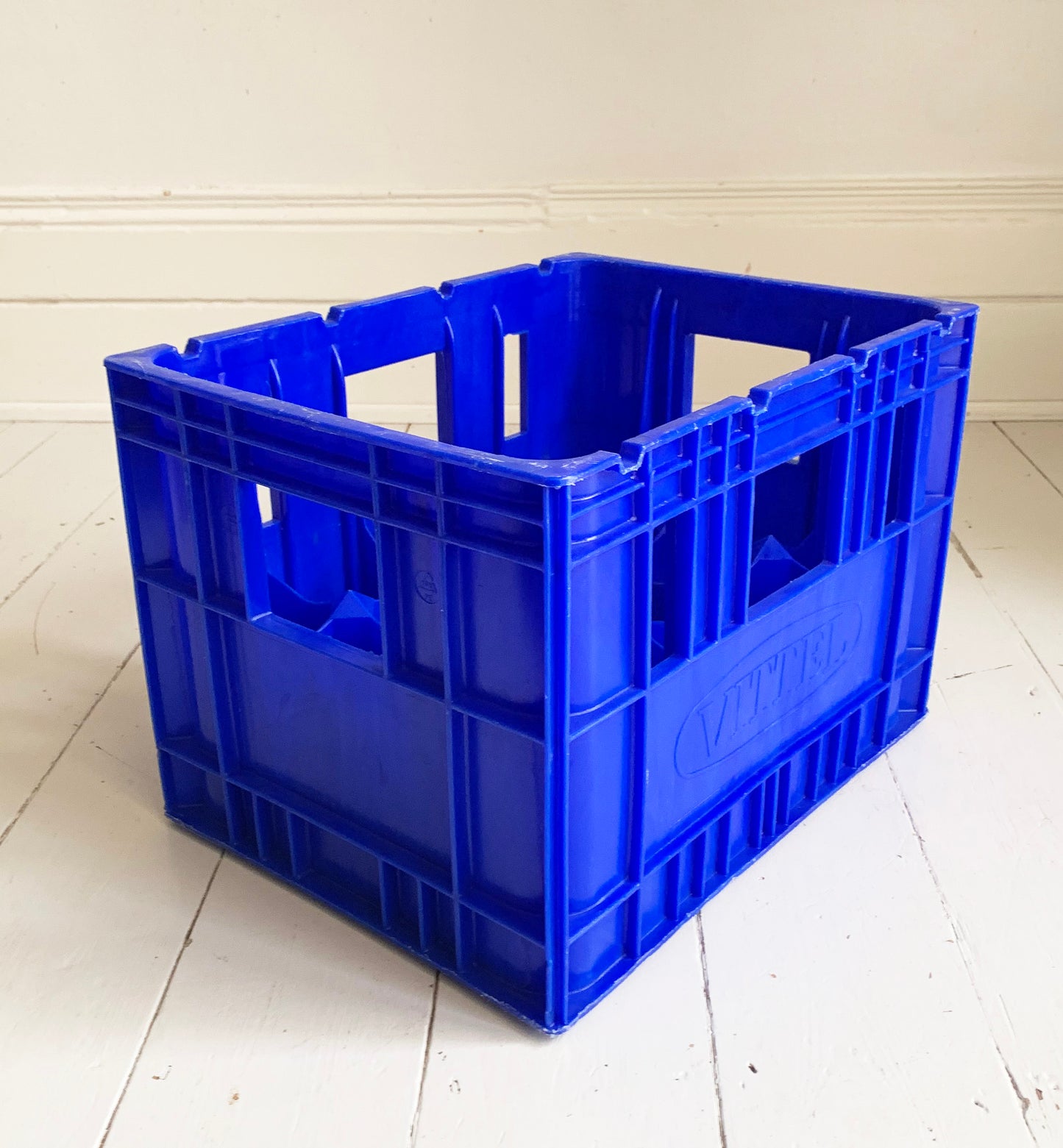 Vintage French Vittel Blue Plastic Stackable Crate - 20 bottle holder