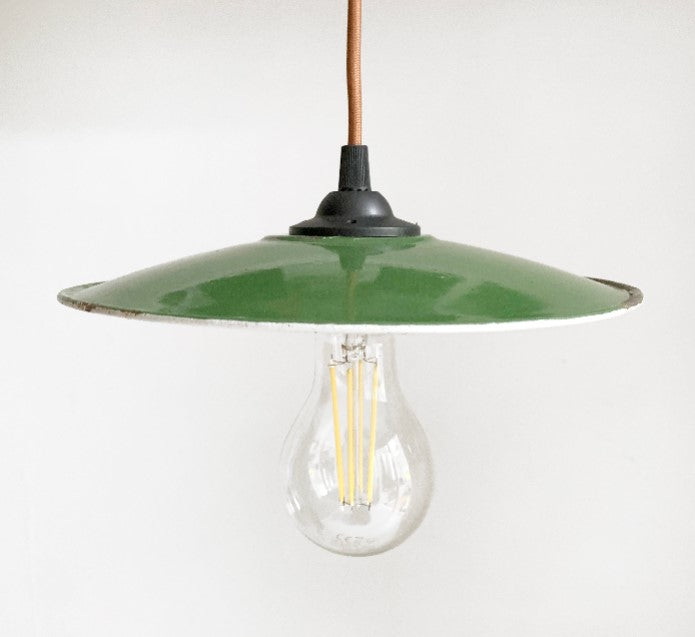 Vintage French Green Enamel Light Shade in Excellent Condition 2/6