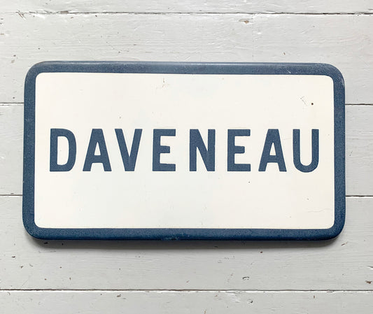Genuine Vintage French Enamel Street Sign 'DAVENEAU' French Navy on Cream