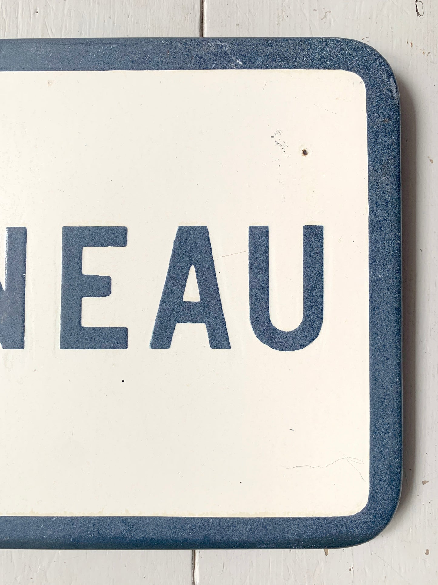 Genuine Vintage French Enamel Street Sign 'DAVENEAU' French Navy on Cream