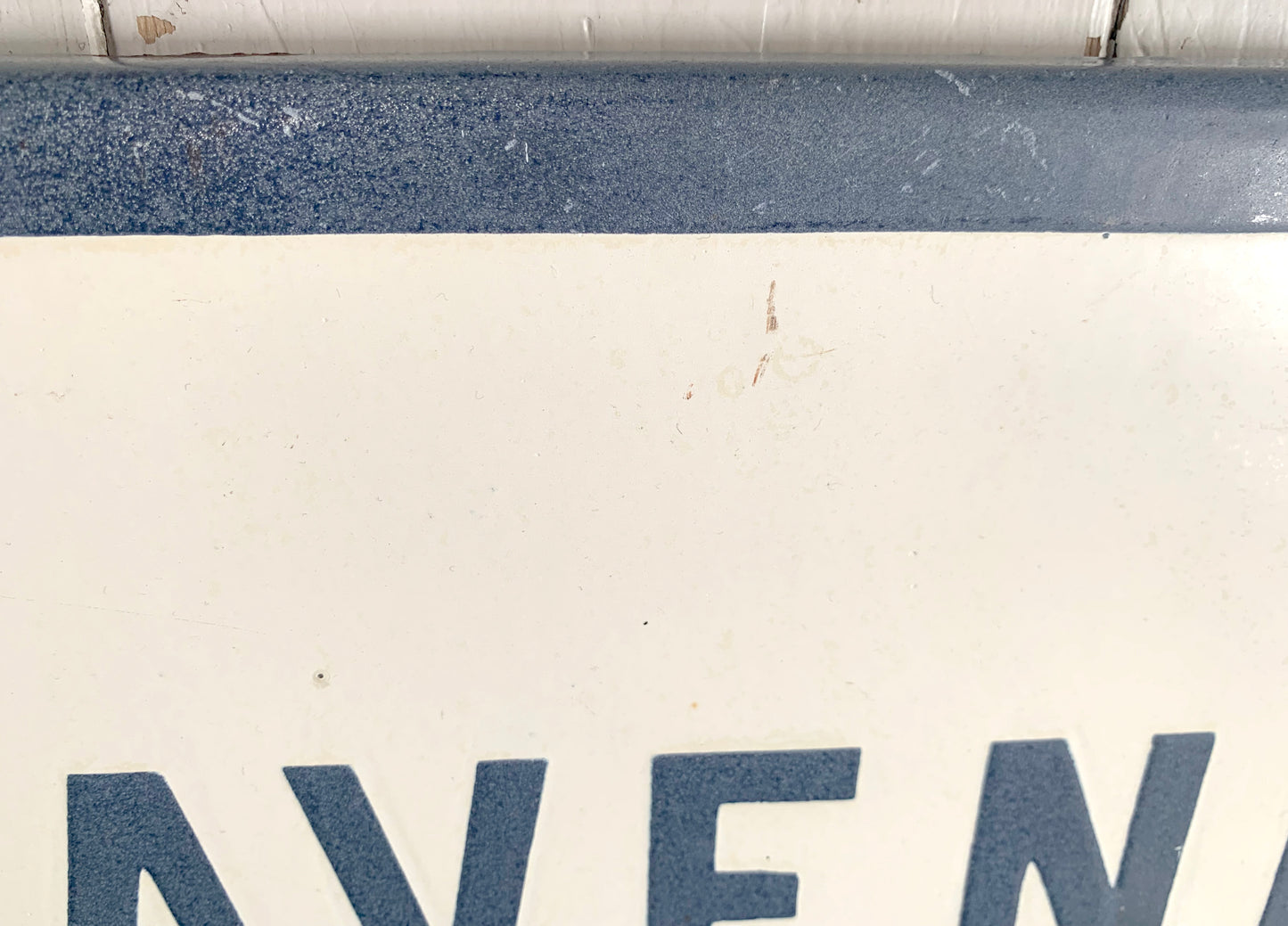 Genuine Vintage French Enamel Street Sign 'DAVENEAU' French Navy on Cream