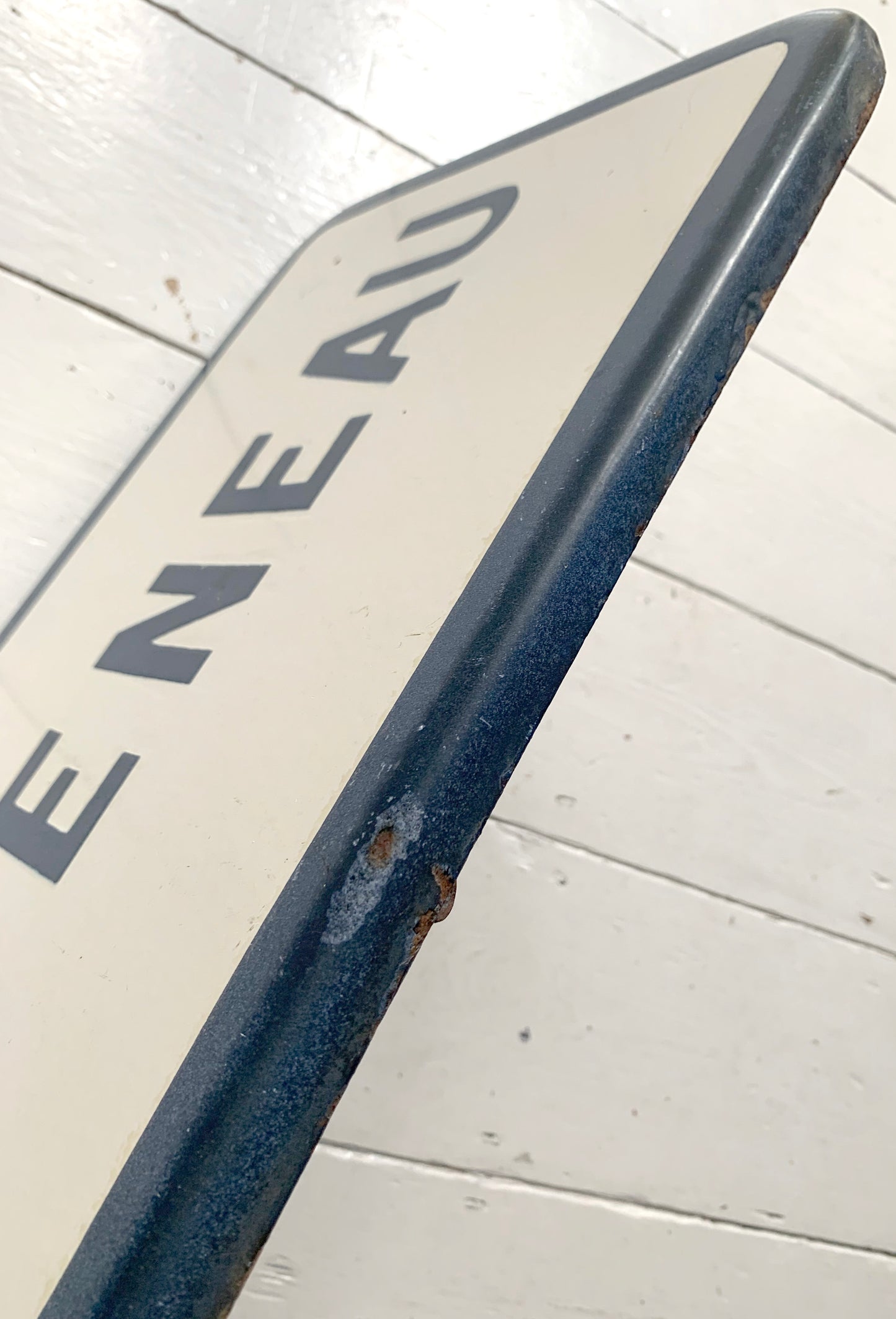 Genuine Vintage French Enamel Street Sign 'DAVENEAU' French Navy on Cream