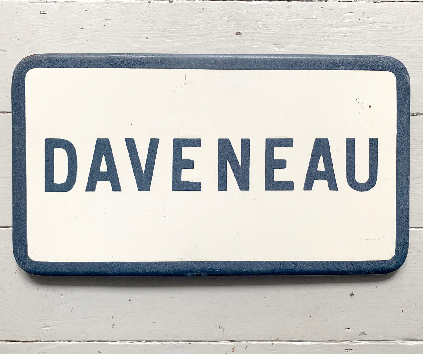 Genuine Vintage French Enamel Street Sign 'DAVENEAU' French Navy on Cream