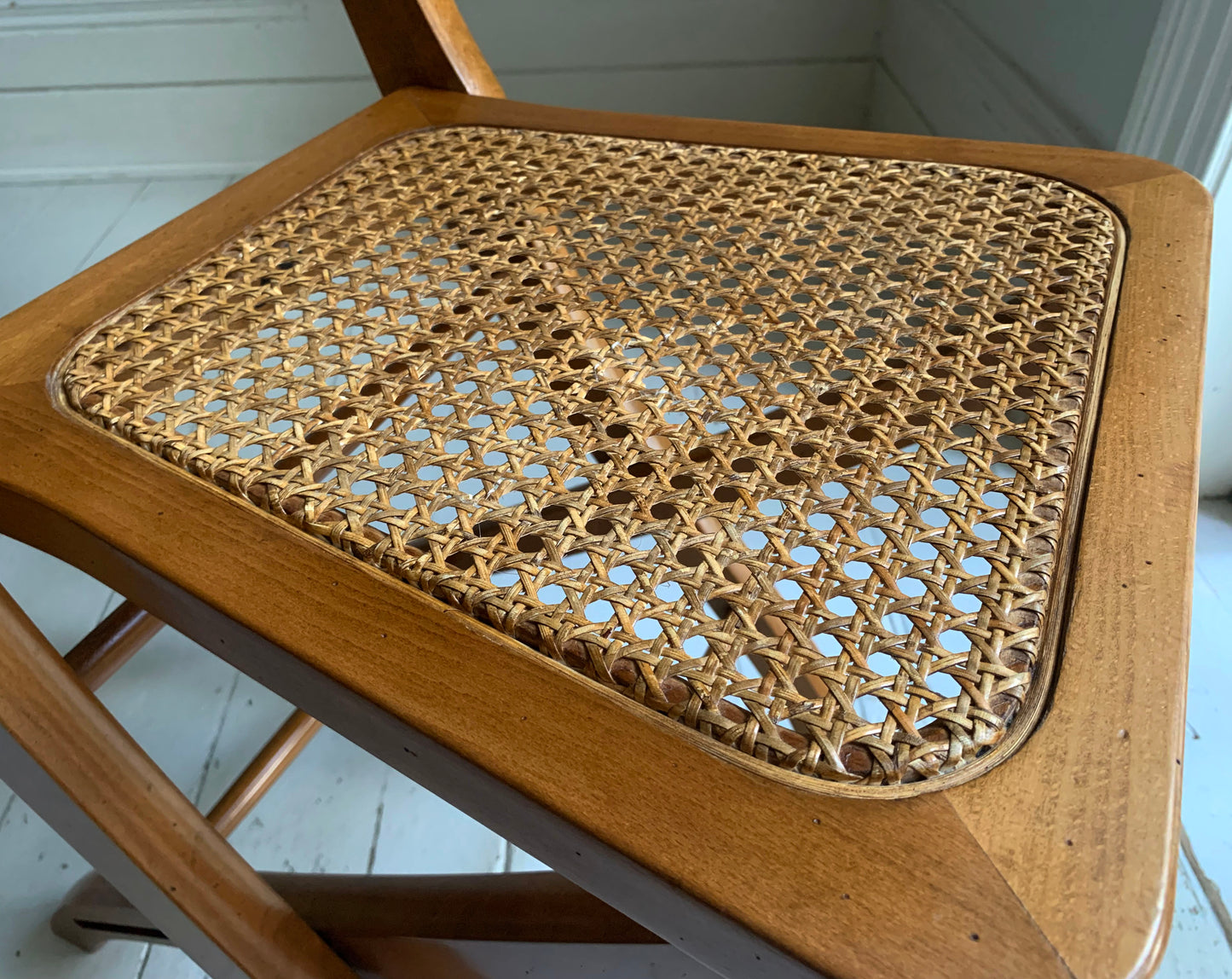 Vintage French Folding Wooden & Rattan Chair by Grange