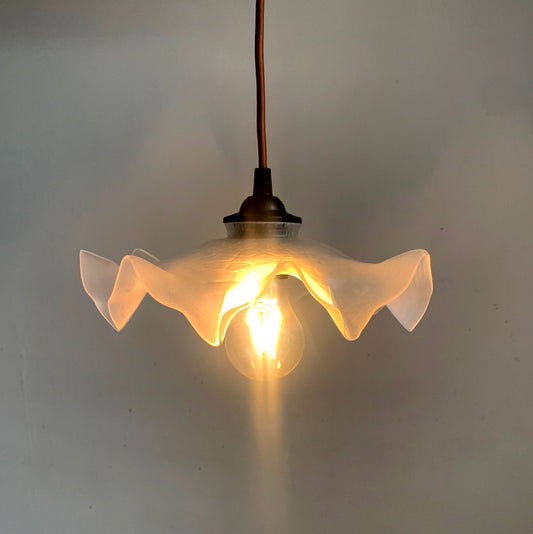 Vintage French White Opaque Glass Frilly Ceiling Pendant Light Shade - Tortoise