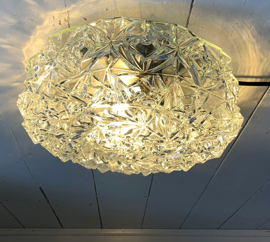 Vintage French Textured Round Glass Ceiling / Wall Light Shade