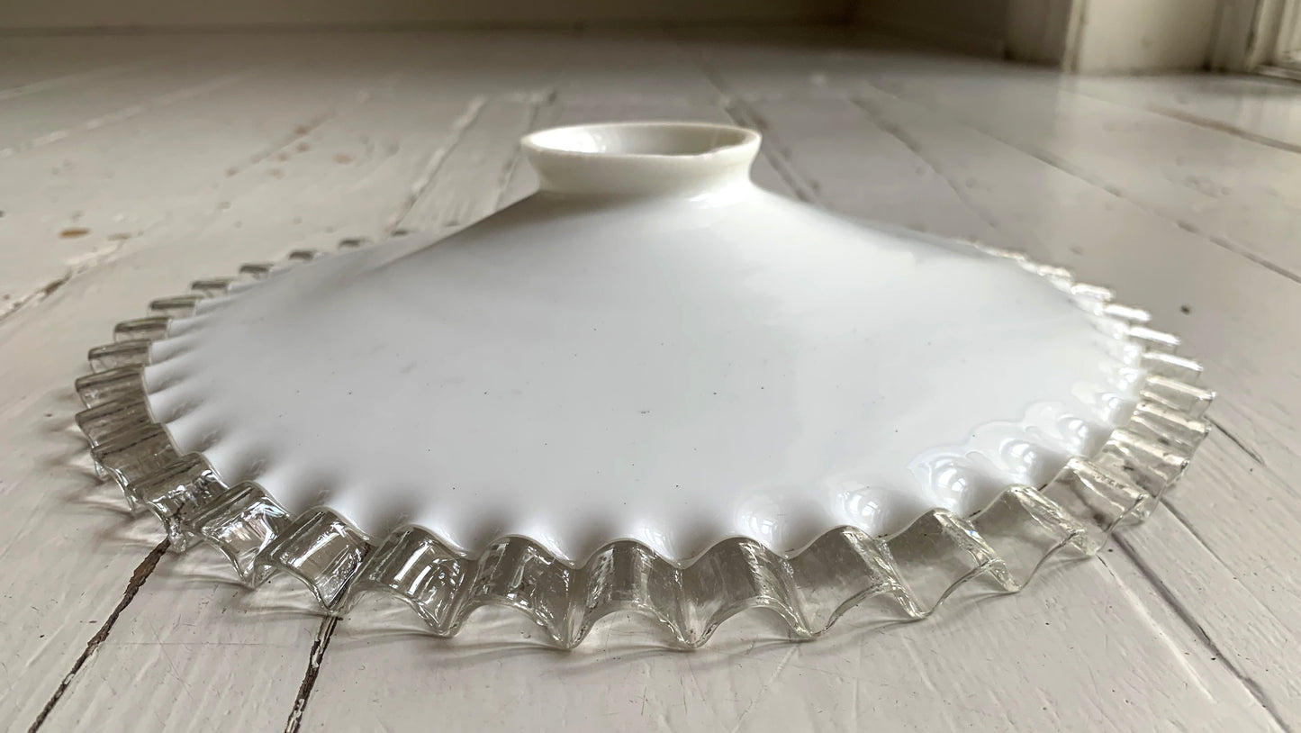 Vintage French Opaline Round Glass Ceiling Light Shade with Frilly Edge