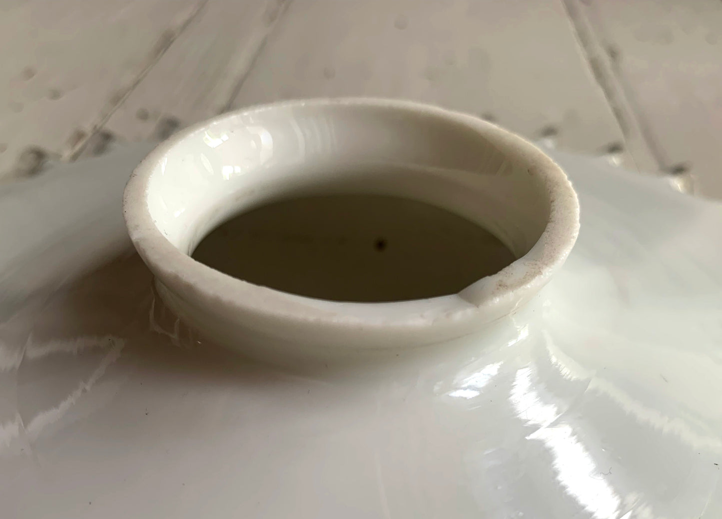 Vintage French Opaline Round Glass Ceiling Light Shade with Frilly Edge