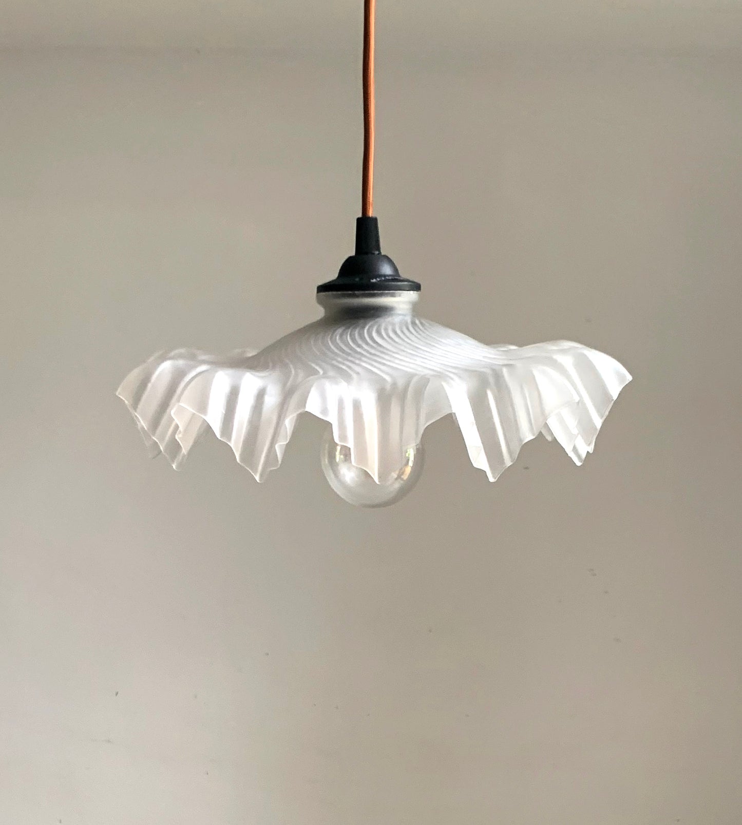 Vintage French White Opaque Glass Frilly Ceiling Pendant Light Shade