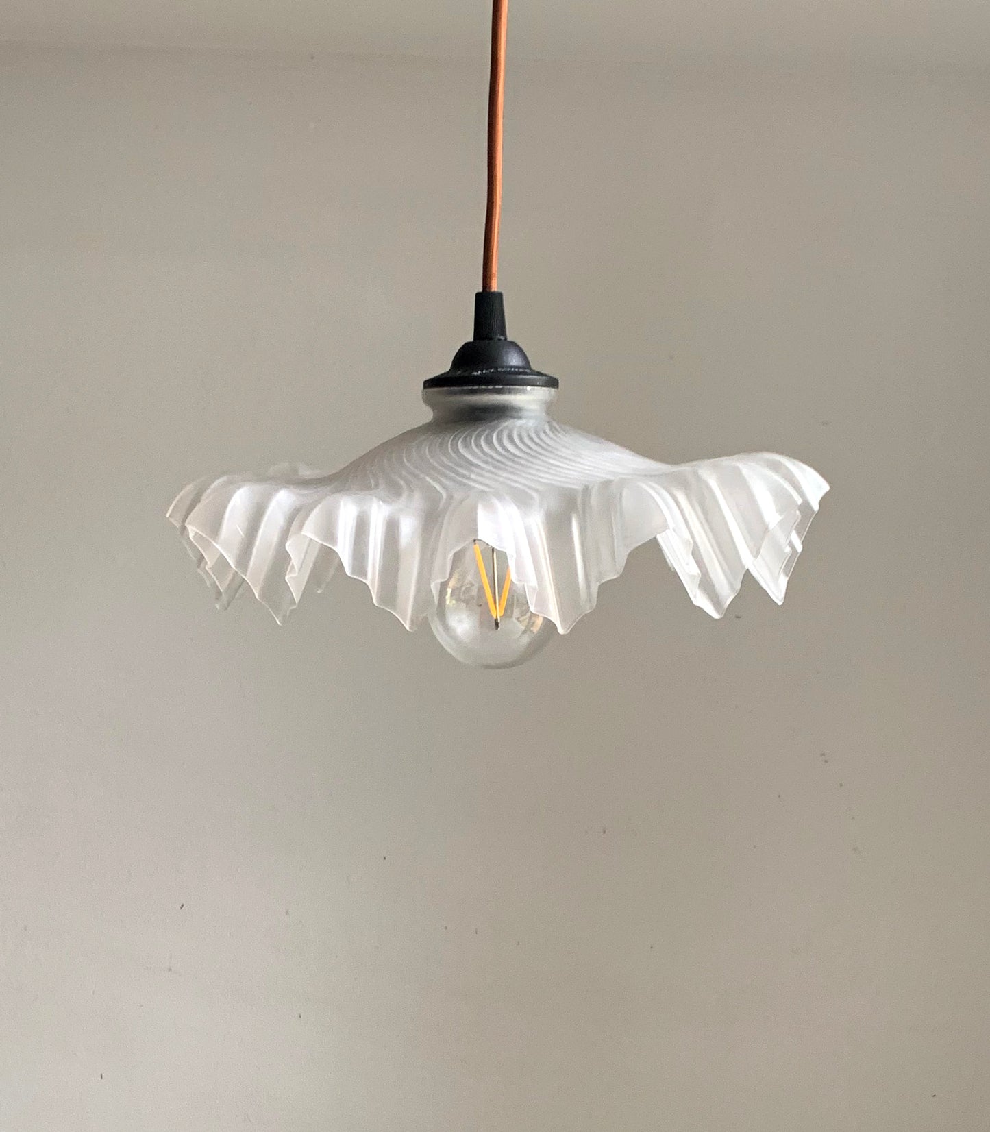 Vintage French White Opaque Glass Frilly Ceiling Pendant Light Shade