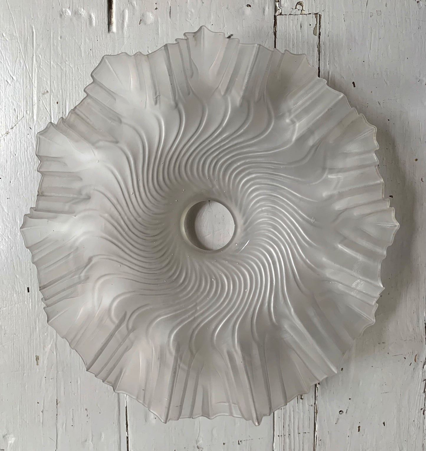 Vintage French White Opaque Glass Frilly Ceiling Pendant Light Shade