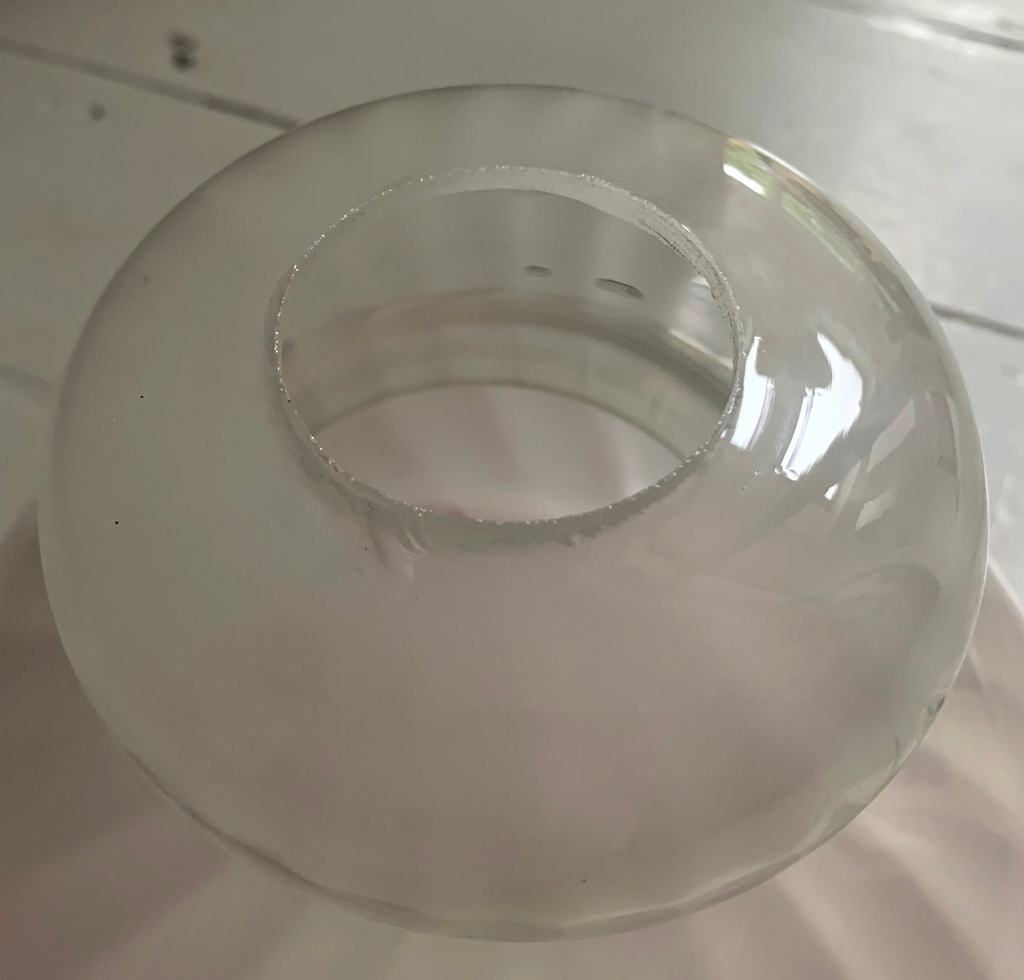 Vintage French White Opaque Swirled Glass Pendant Lightshade w/ Pink Frilly Edge