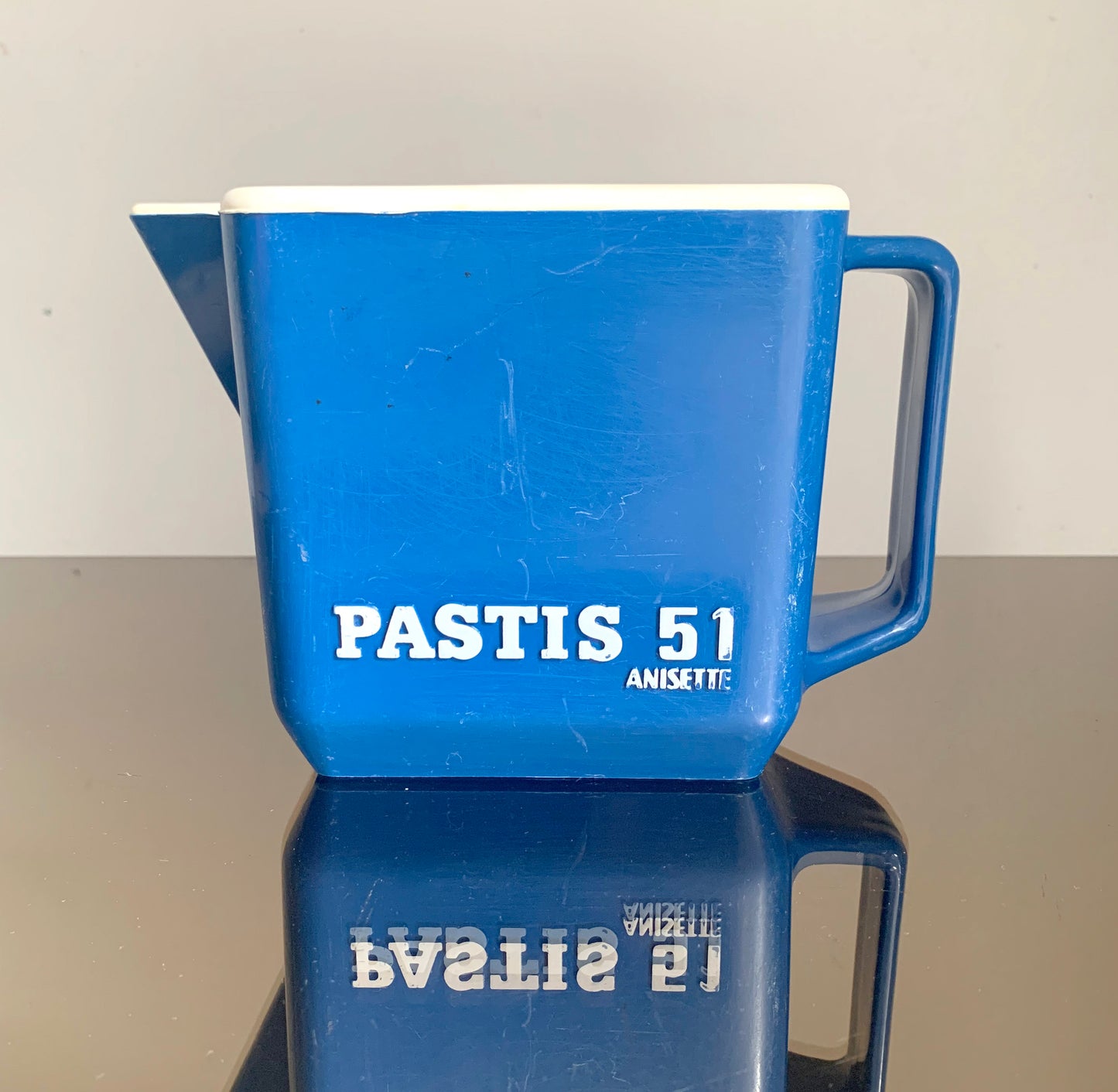 Vintage Blue Plastic French Pastis Carafe, Jug 'Pastis 51 Anisette'