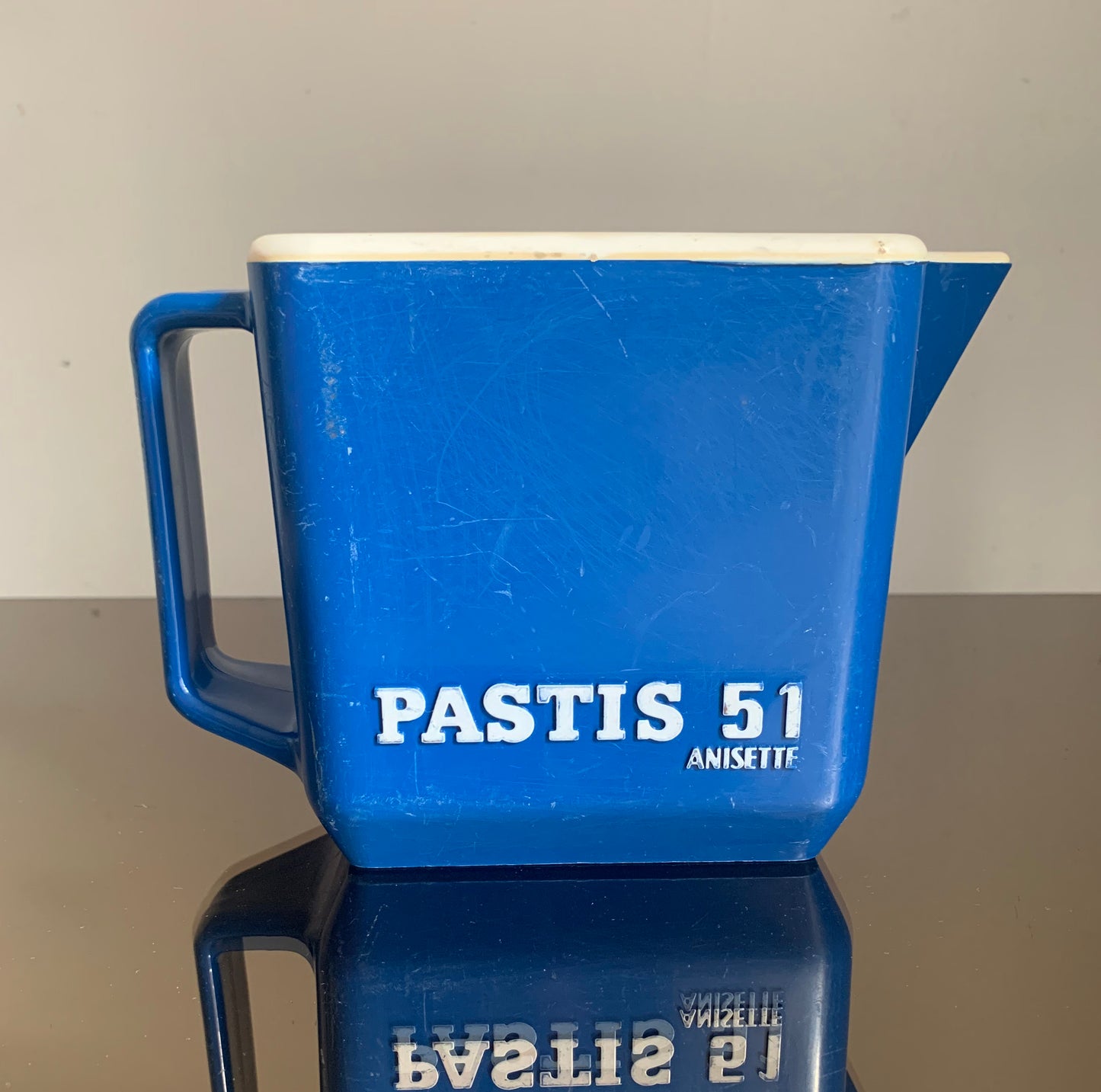 Vintage Blue Plastic French Pastis Carafe, Jug 'Pastis 51 Anisette'
