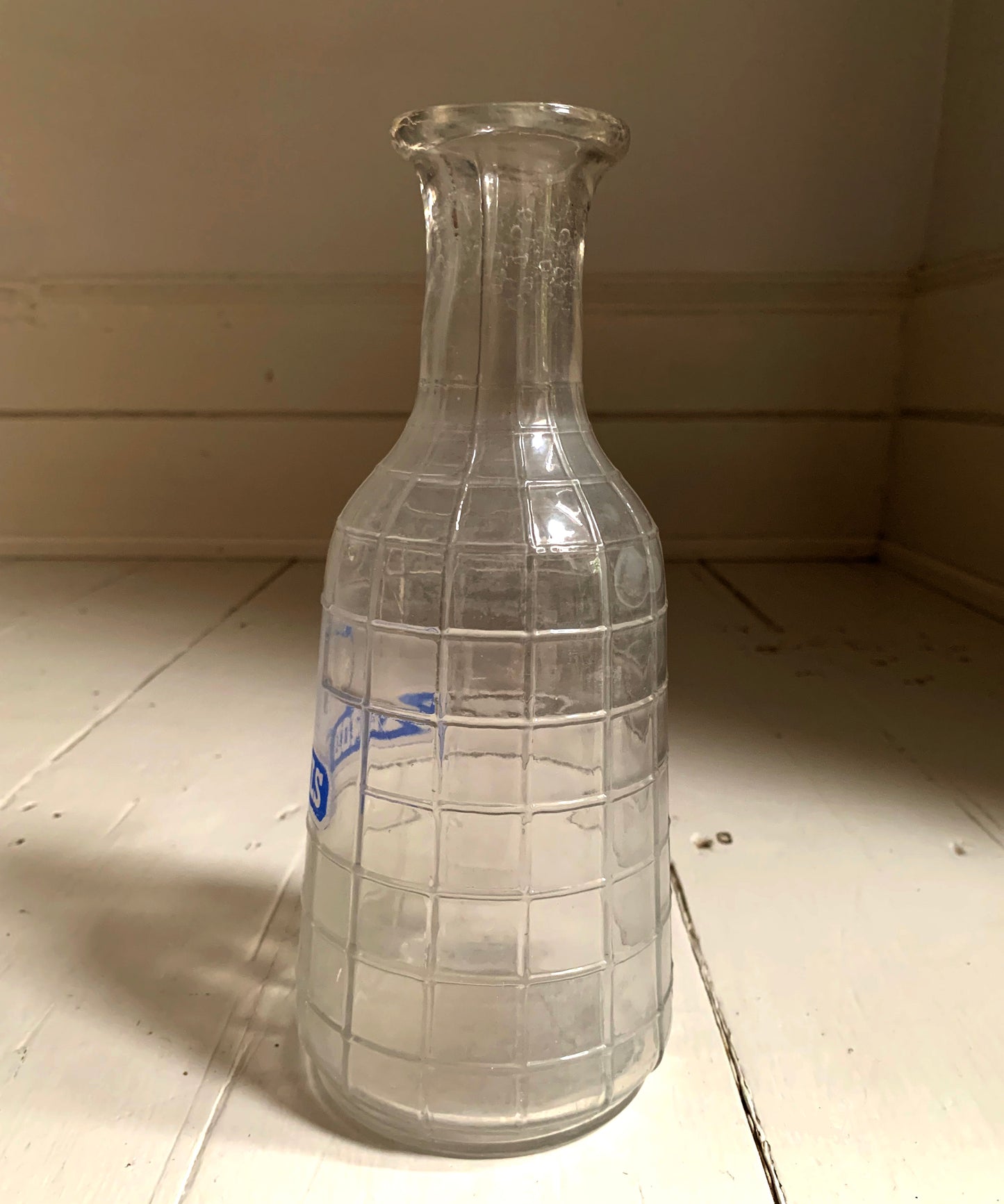 Vintage French Pernod Fills Clear Grid Glass Water Bottle / Decanter / Carafe