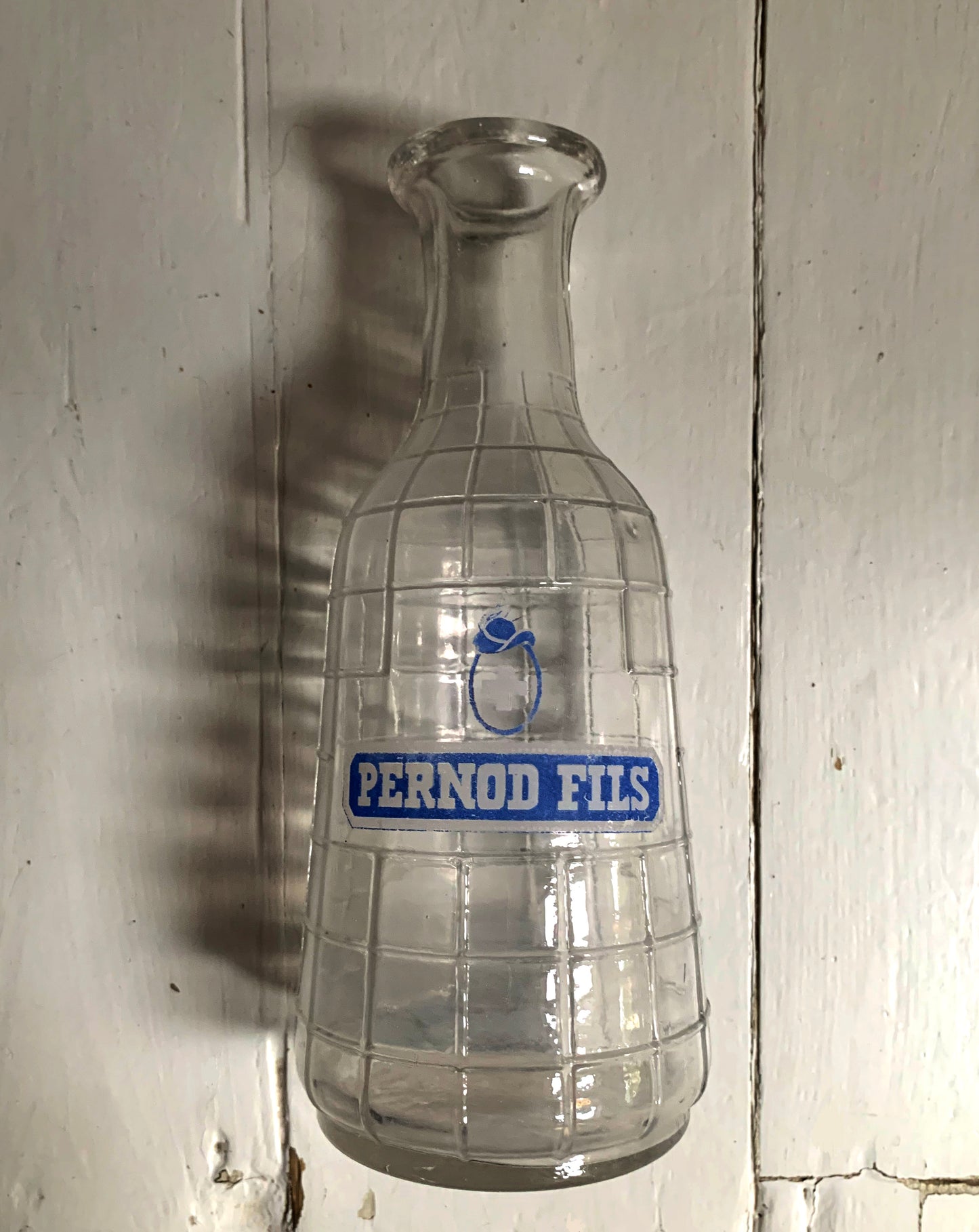 Vintage French Pernod Fills Clear Grid Glass Water Bottle / Decanter / Carafe