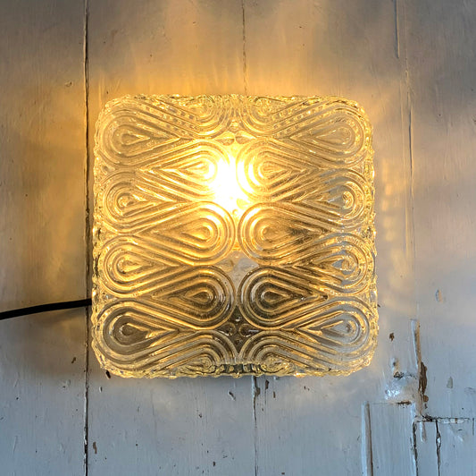 Vintage French Textured Square Glass Ceiling / Wall Light Shade