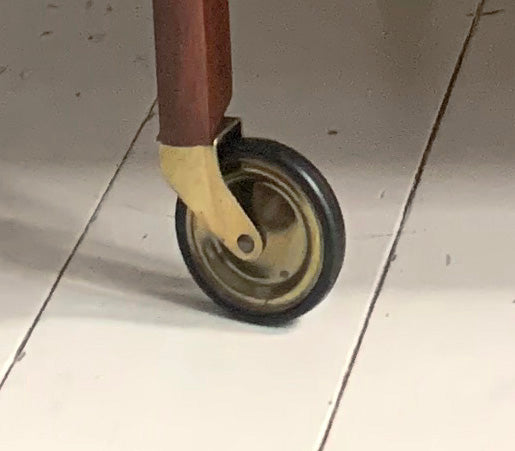 Vintage Mid Century Modern Dark Teak Drinks Trolley / Bar Cart With Brass Wheels