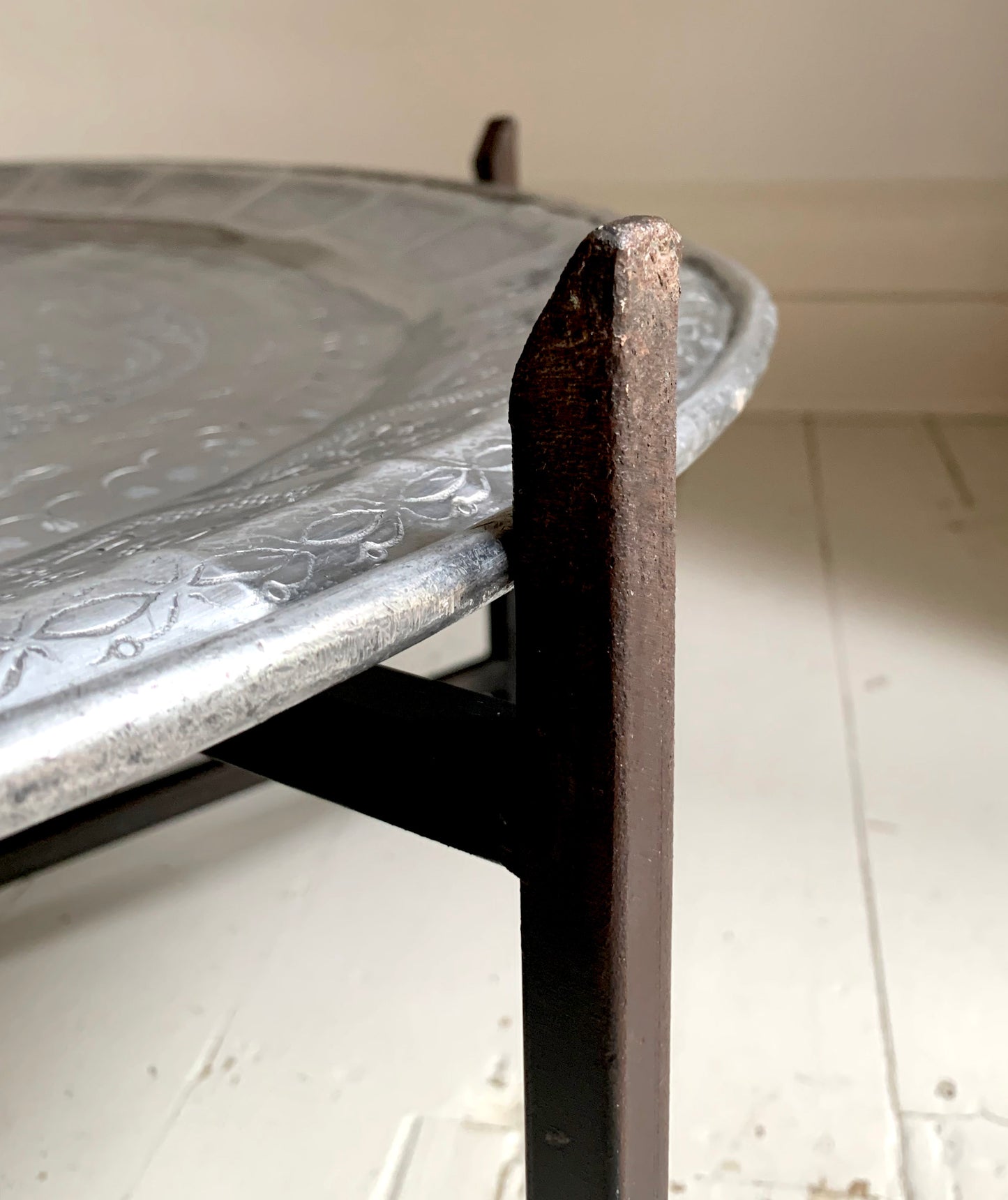 Vintage Middle Eastern/Moroccan Round Aluminium Engraved Folding Coffee Table