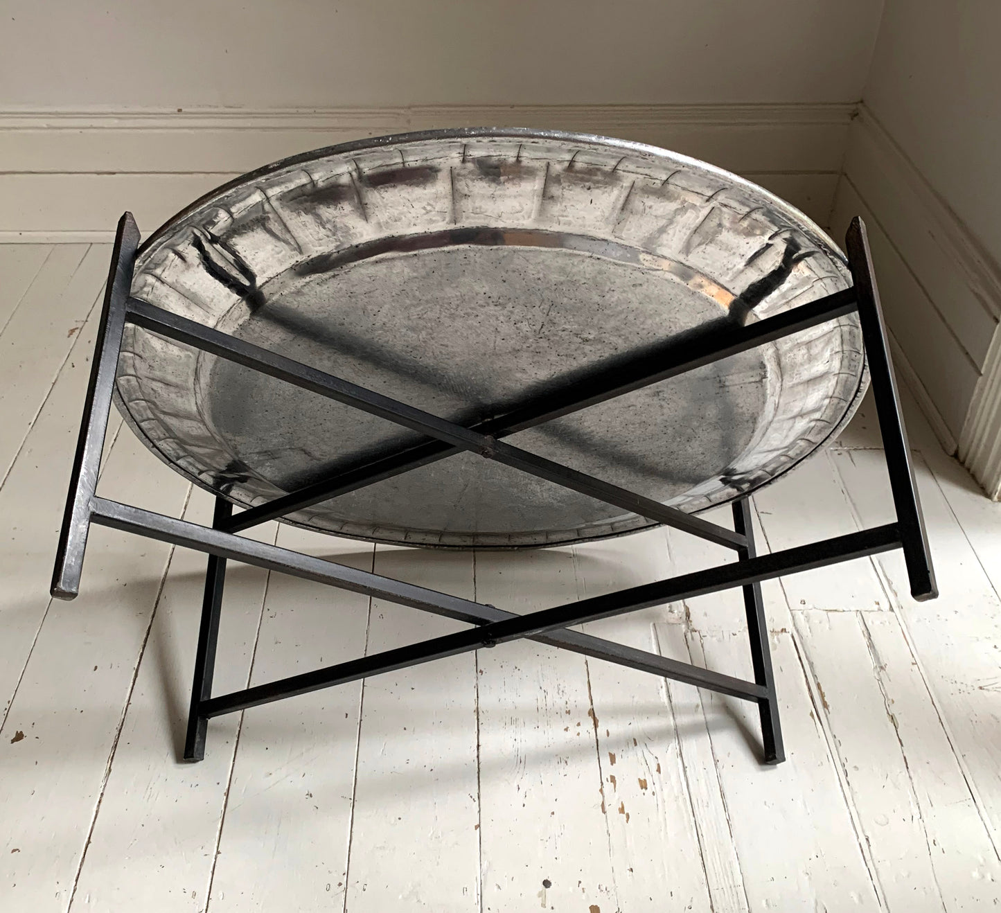Vintage Middle Eastern/Moroccan Round Aluminium Engraved Folding Coffee Table