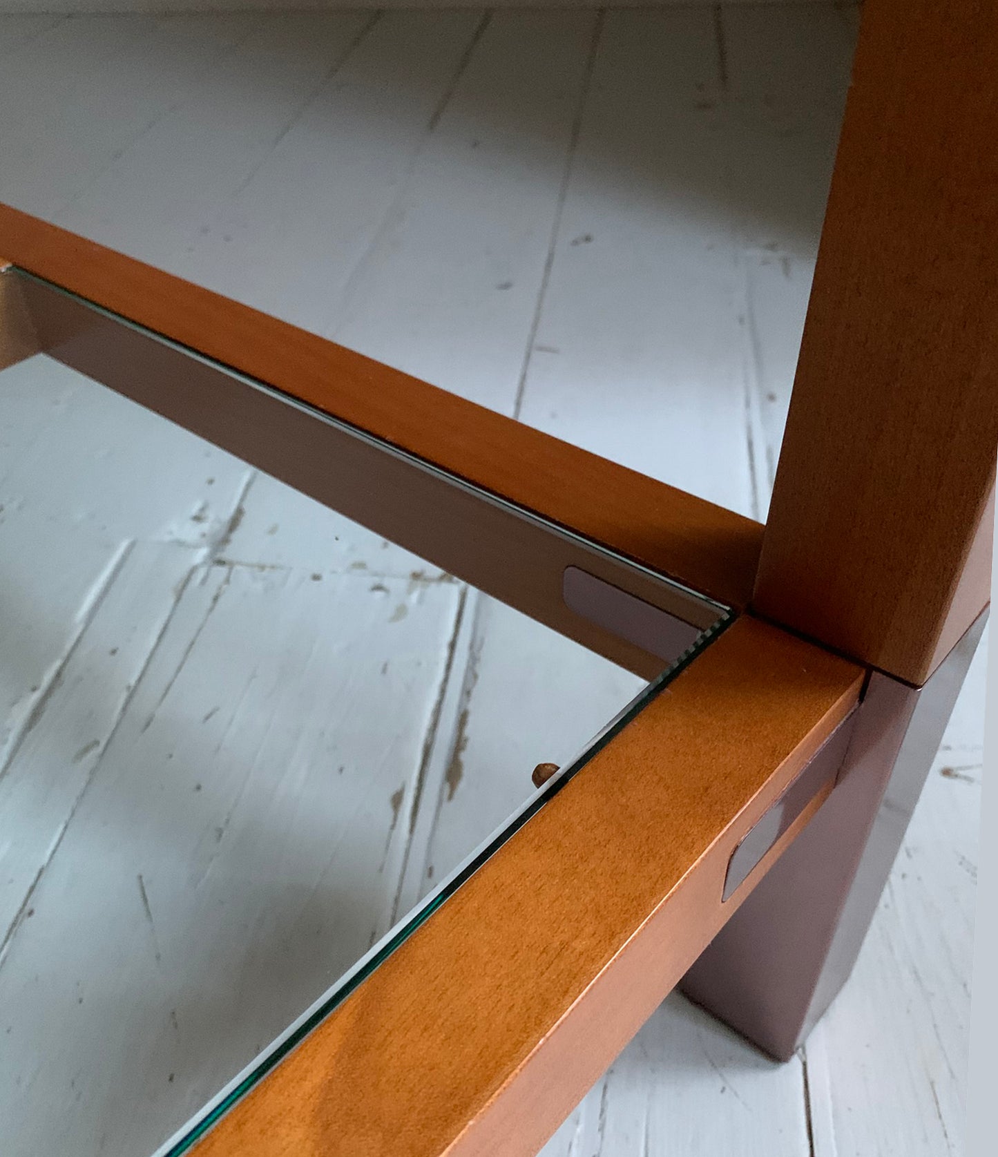 Stunning Vintage Pierre Vandel Paris Glass, Mahogany & Copper Console Hall Table