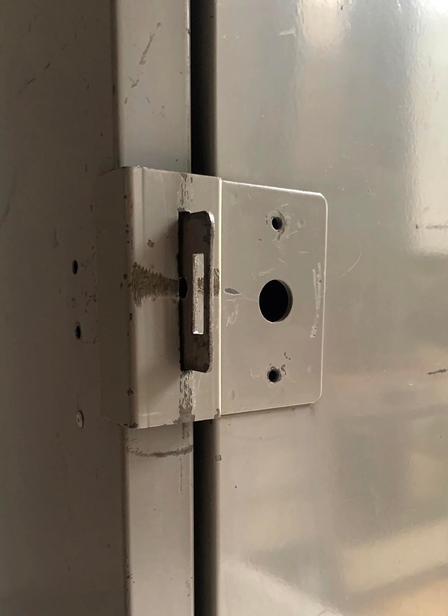 Vintage Tall Grey Metal Locker / Filing Cabinet with Four Shelves