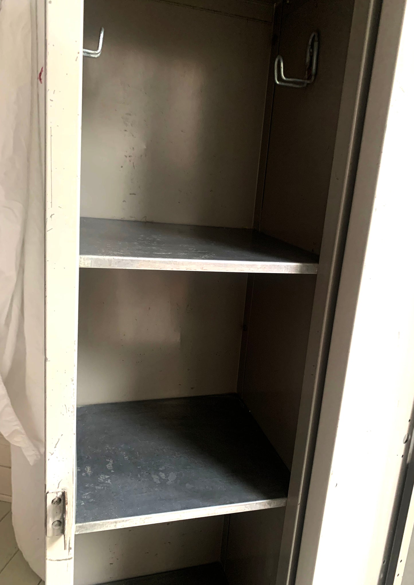 Vintage Tall Grey Metal Locker / Filing Cabinet with Four Shelves