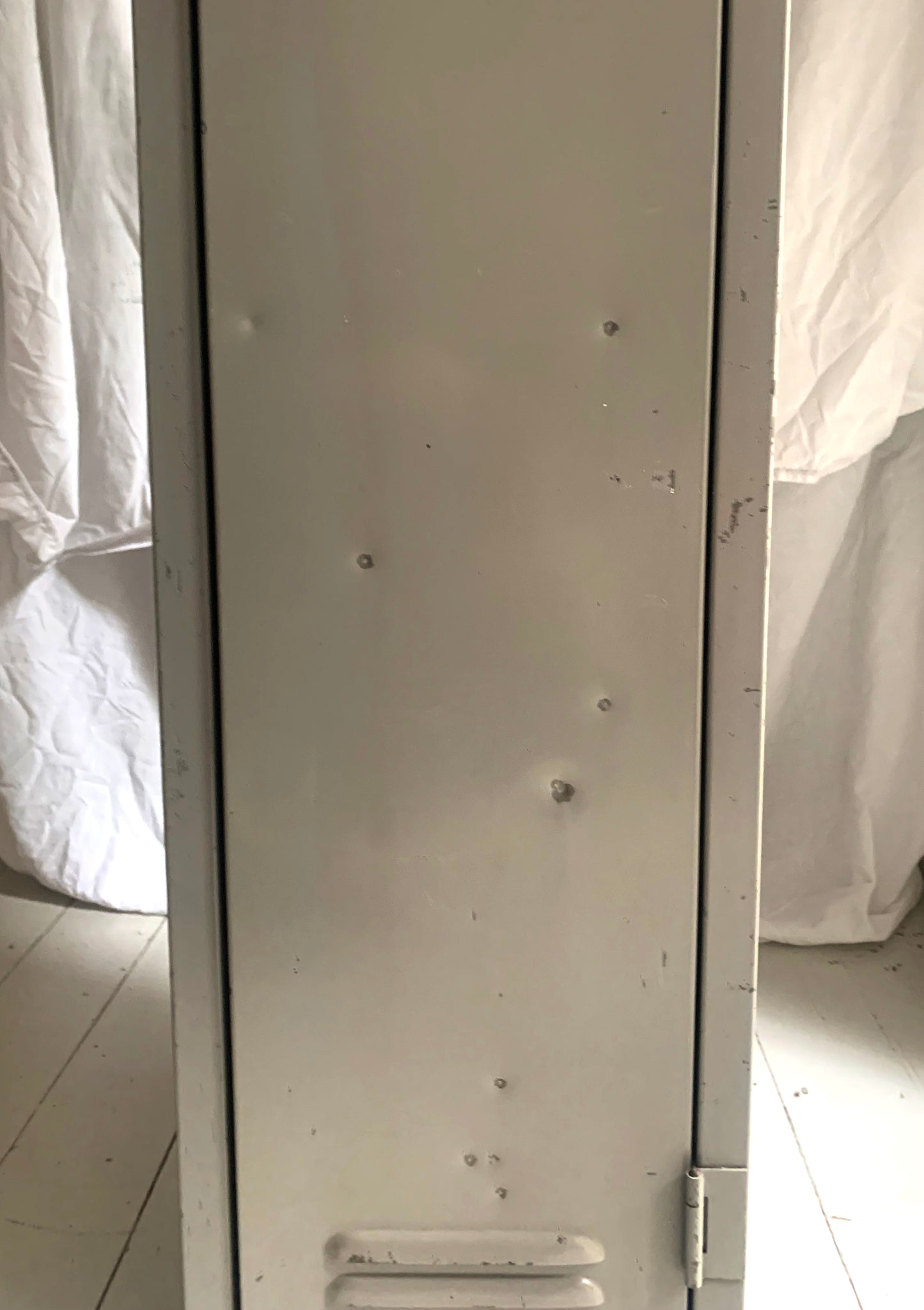 Vintage Tall Grey Metal Locker / Filing Cabinet with Four Shelves