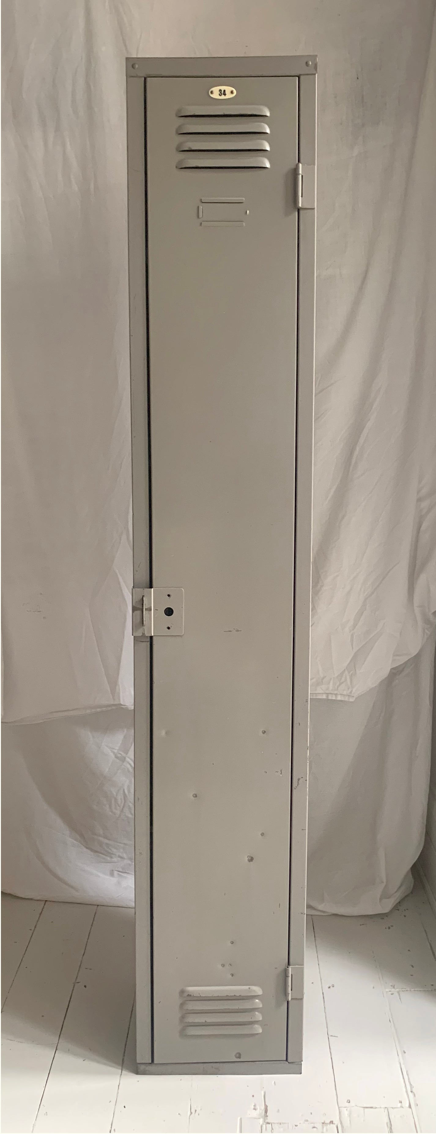 Vintage Tall Grey Metal Locker / Filing Cabinet with Four Shelves