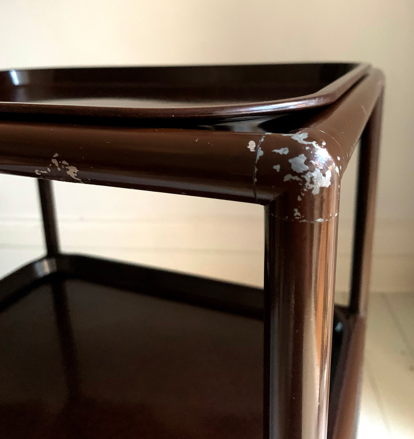 Vintage Three-Tier Trolley w/ Bakelite Removable Trays in Chocolate Brown