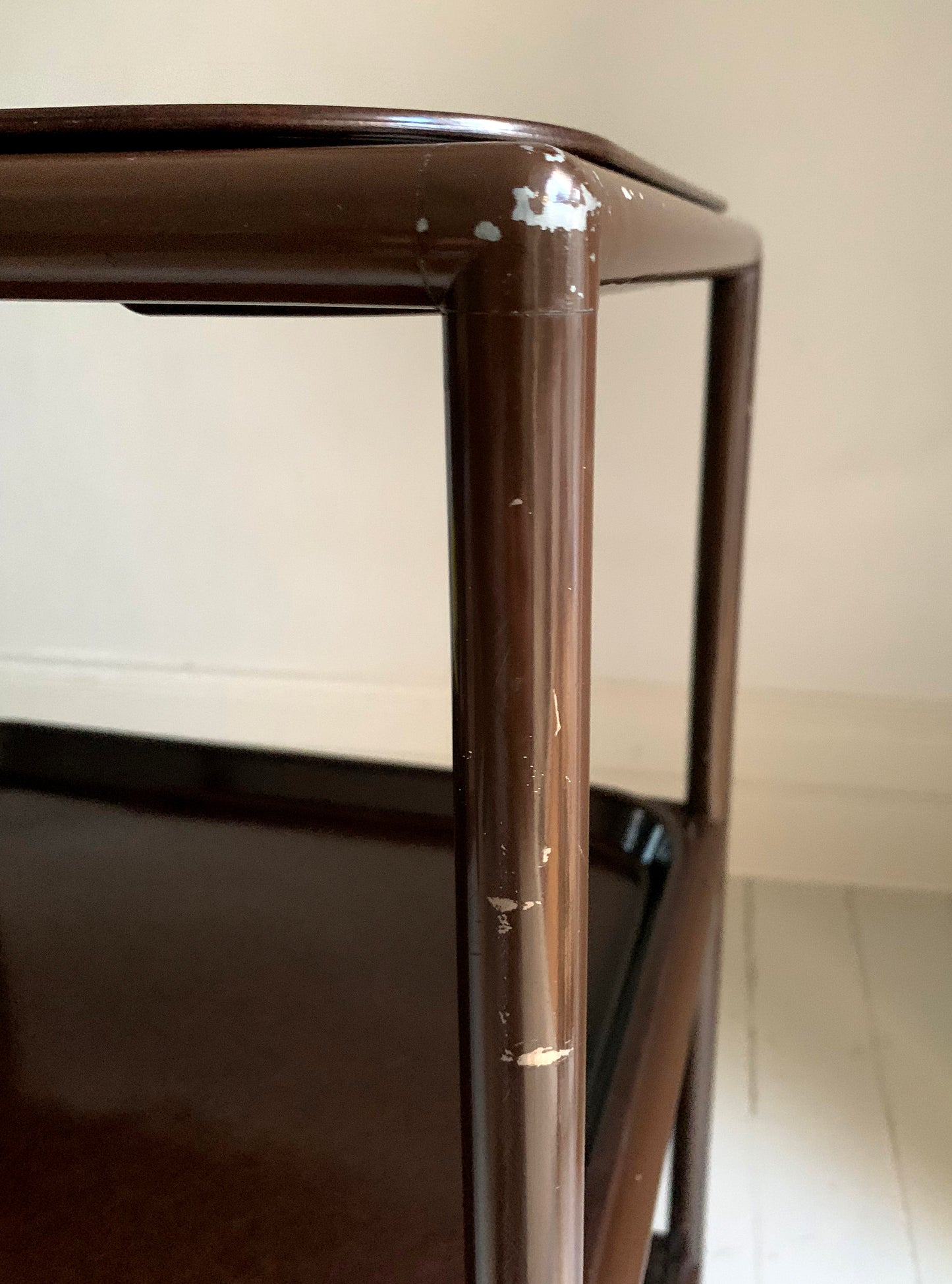 Vintage Three-Tier Trolley w/ Bakelite Removable Trays in Chocolate Brown