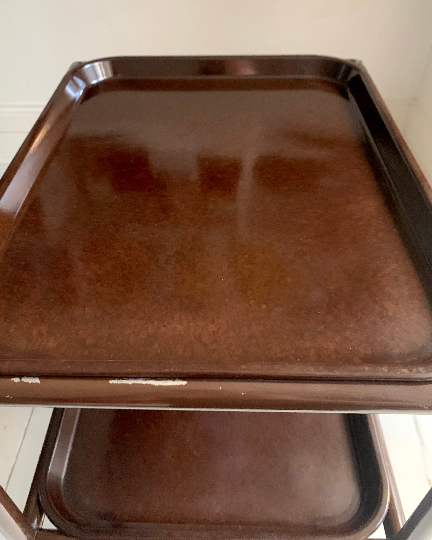Vintage Three-Tier Trolley w/ Bakelite Removable Trays in Chocolate Brown