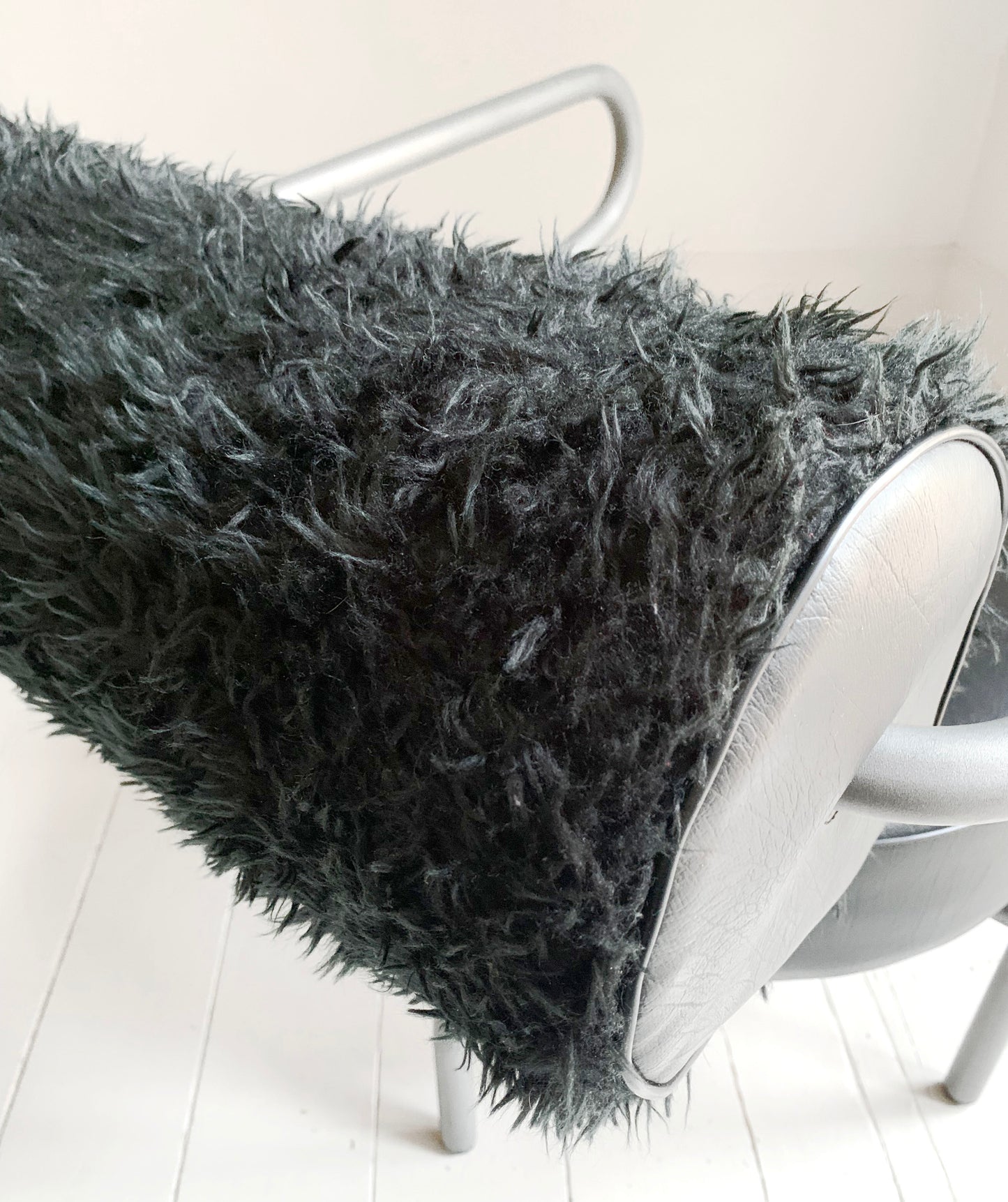 Vintage Danish lounge chair by The Natural Choice, 1970s, Black Vinyl & Faux Fur