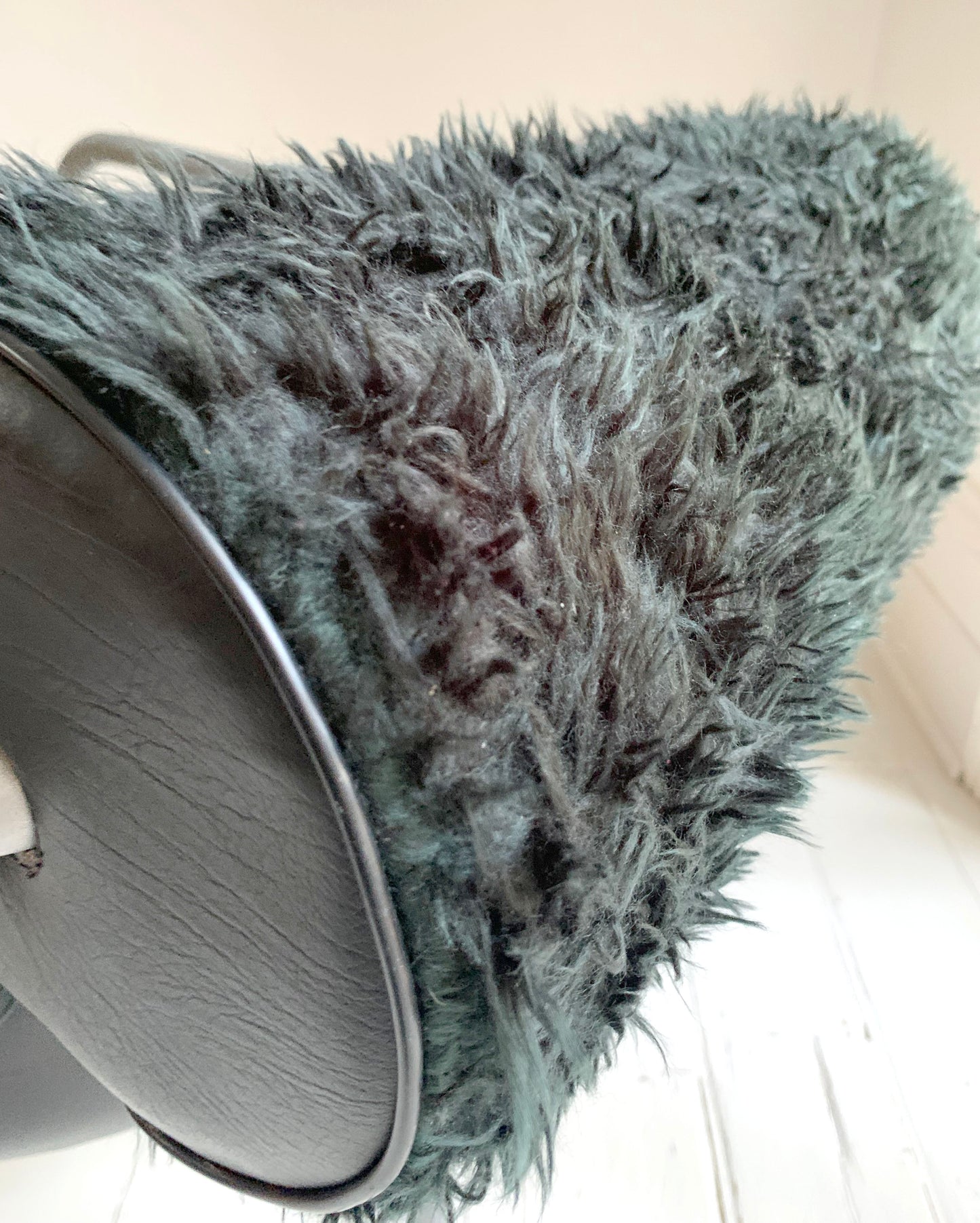 Vintage Danish lounge chair by The Natural Choice, 1970s, Black Vinyl & Faux Fur