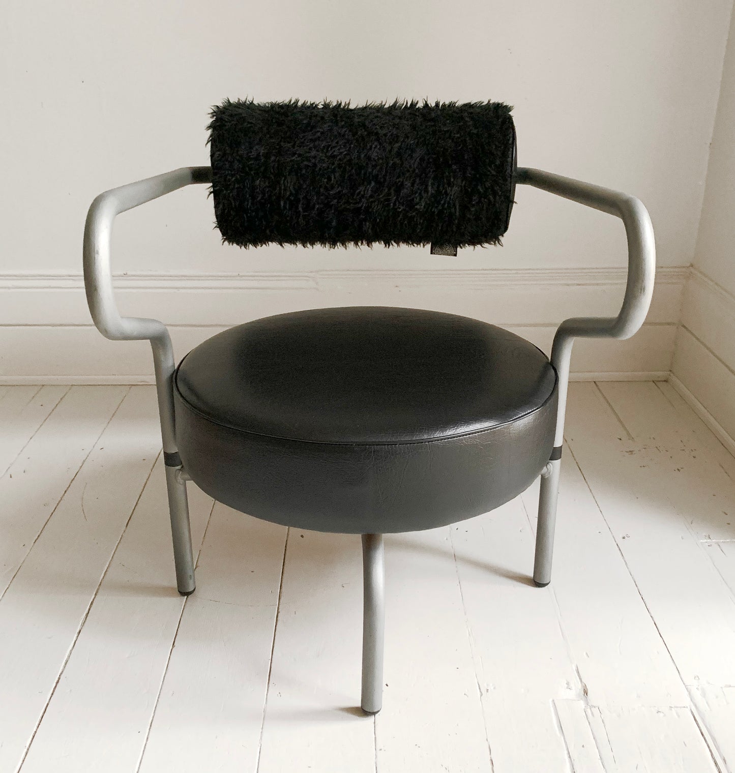 Vintage Danish lounge chair by The Natural Choice, 1970s, Black Vinyl & Faux Fur