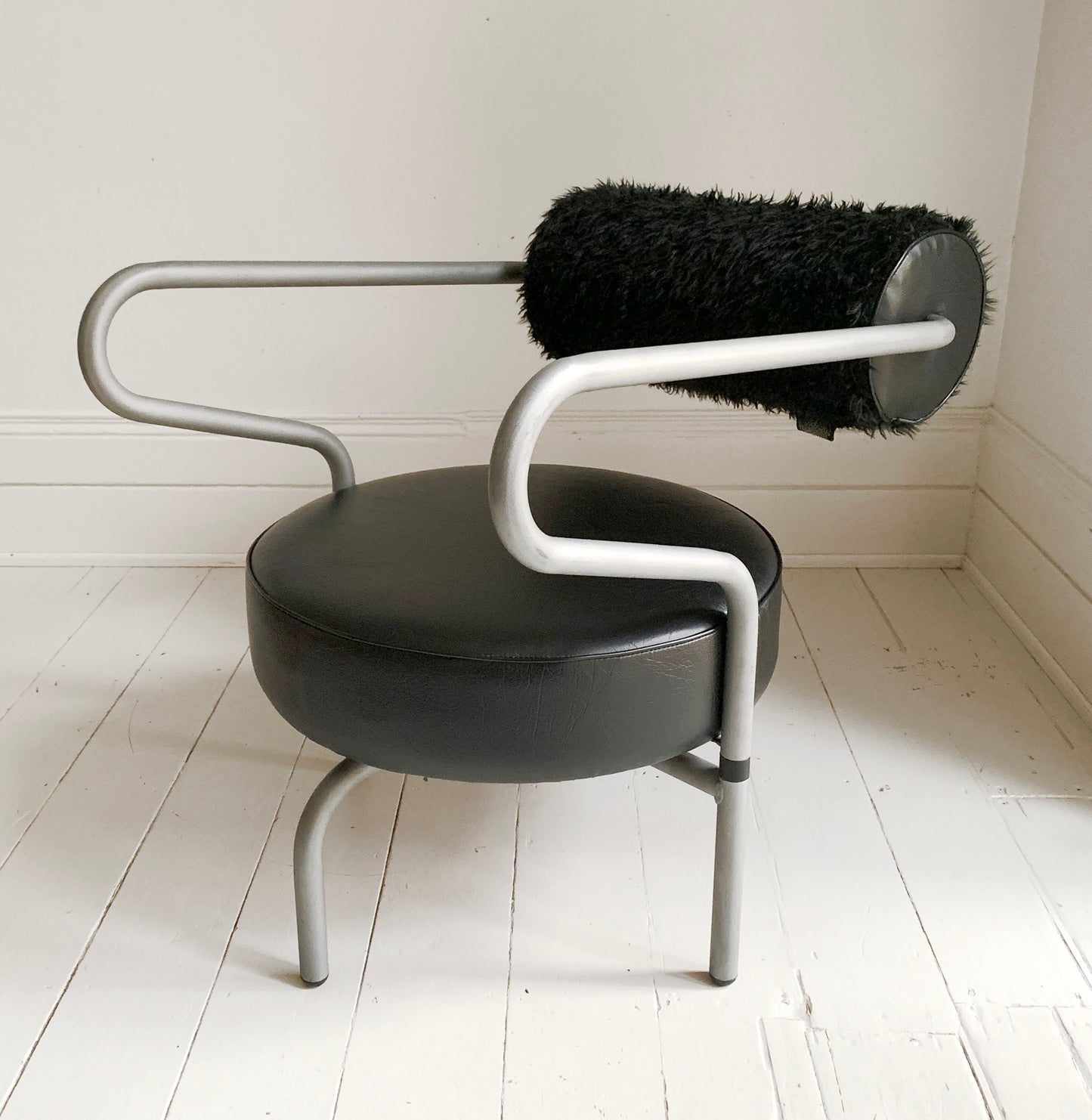 Vintage Danish lounge chair by The Natural Choice, 1970s, Black Vinyl & Faux Fur