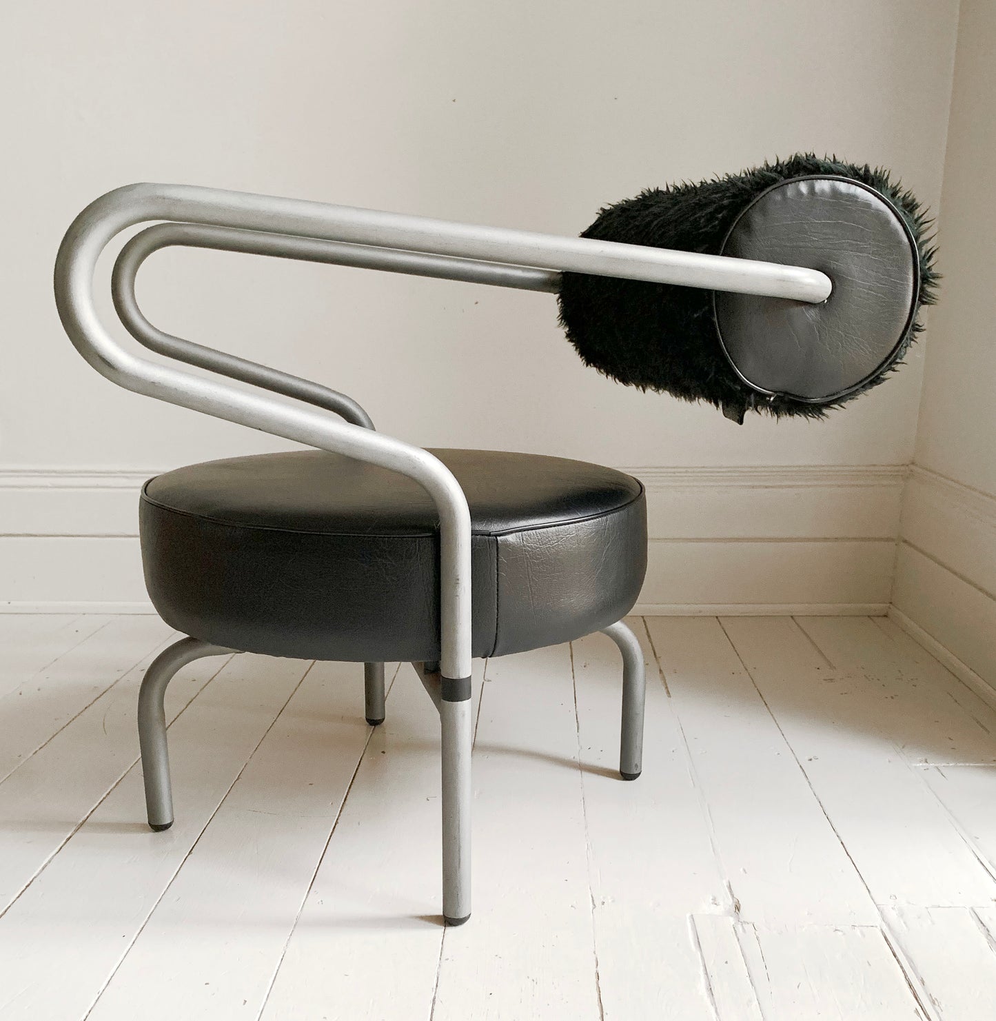 Vintage Danish lounge chair by The Natural Choice, 1970s, Black Vinyl & Faux Fur